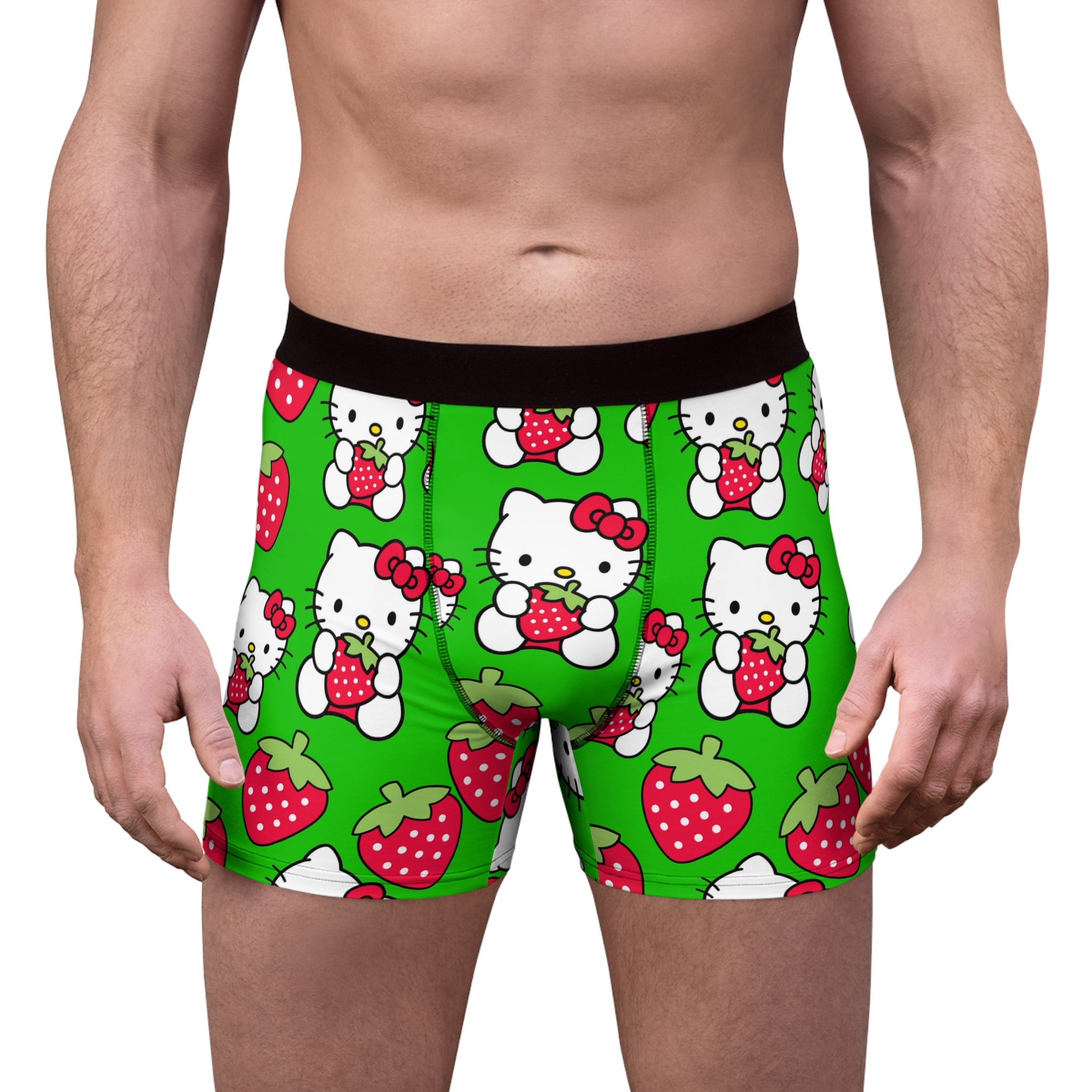 Men's boxer briefs kitty strawberry valentine love green