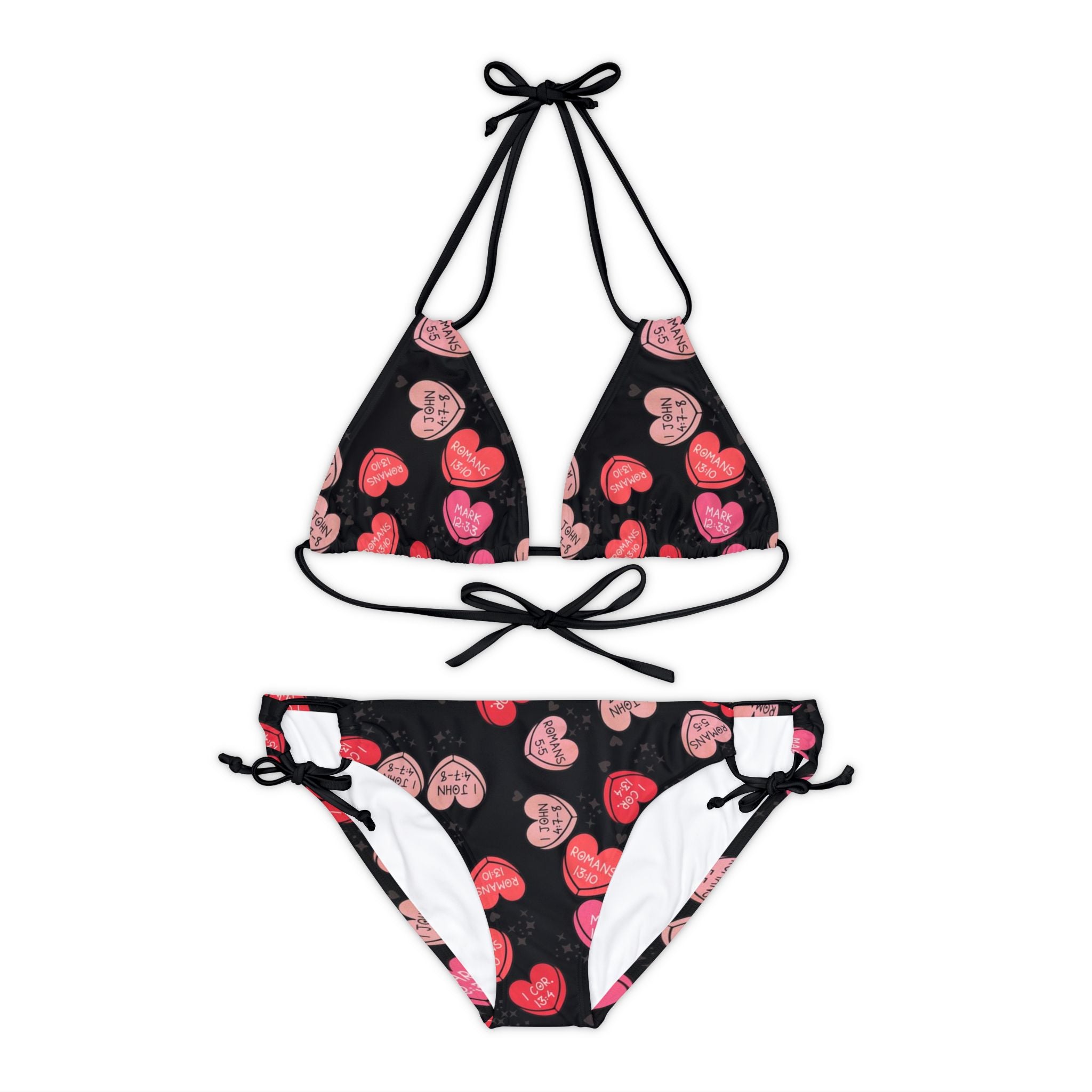 Strappy bikini set christian valentine sweet hearts black