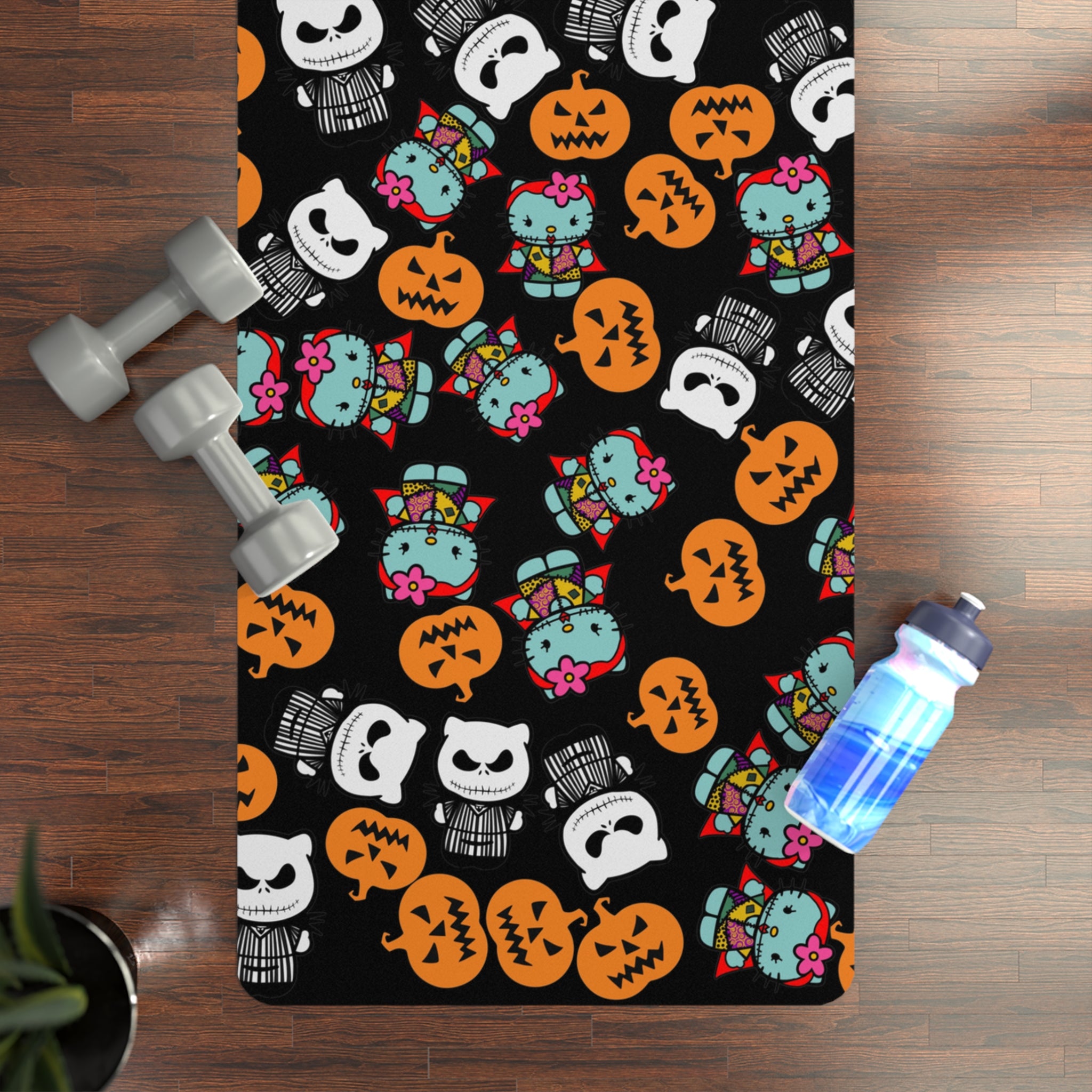 Rubber yoga mat nightmare before christmas pumpkin kitty jack halloween black