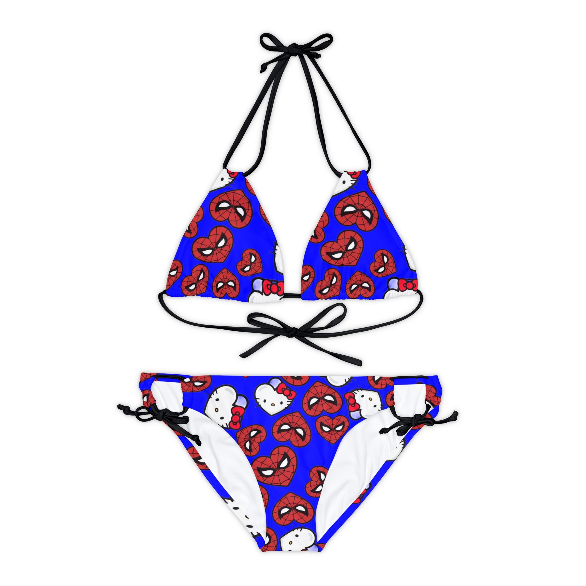 Strappy bikini set spider kitty double hearts blue