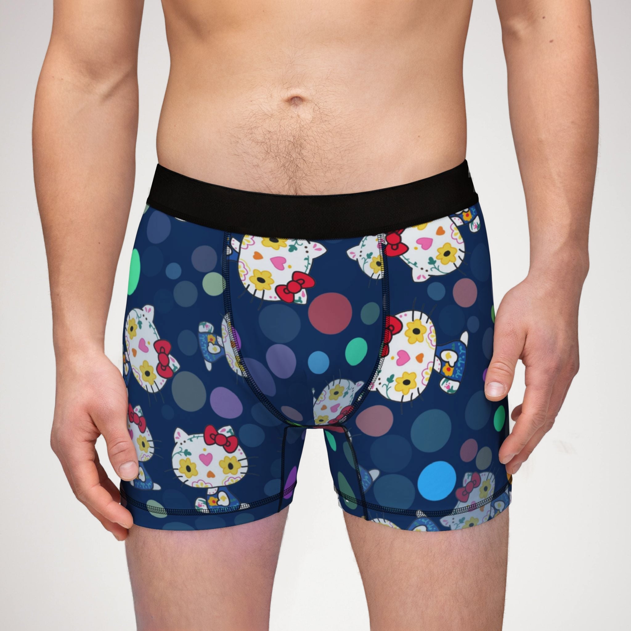 Men's boxers kitty flower polka dots blue