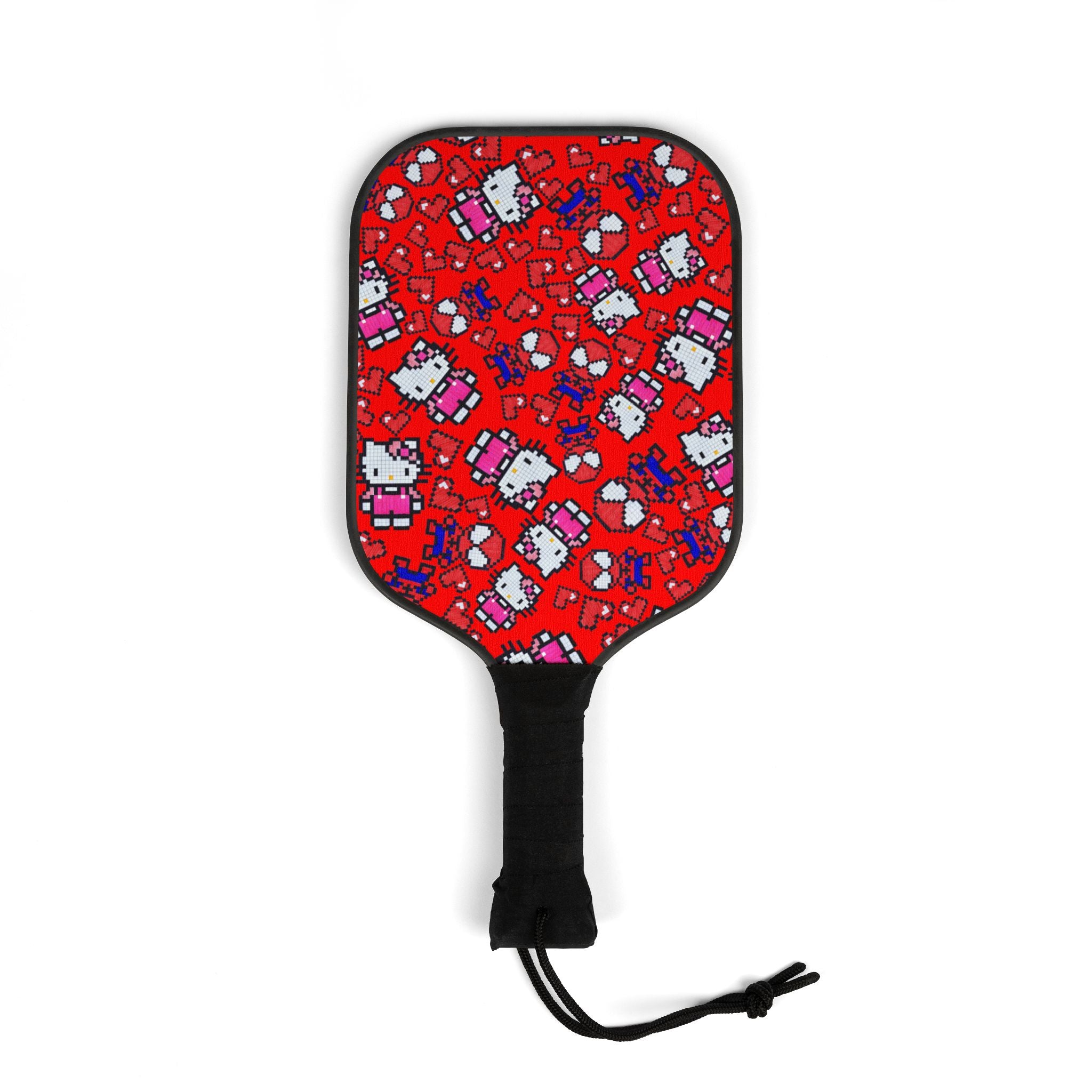 Pickleball kit (2 paddles + 2 balls + transparent bag) spider kitty pixel heart character love valentine red