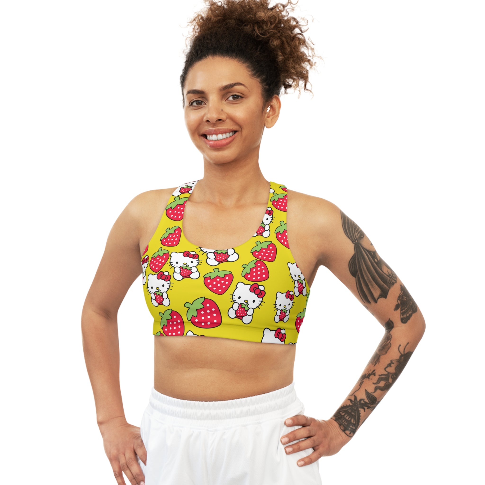 Sports bra kitty strawberry valentine love yellow