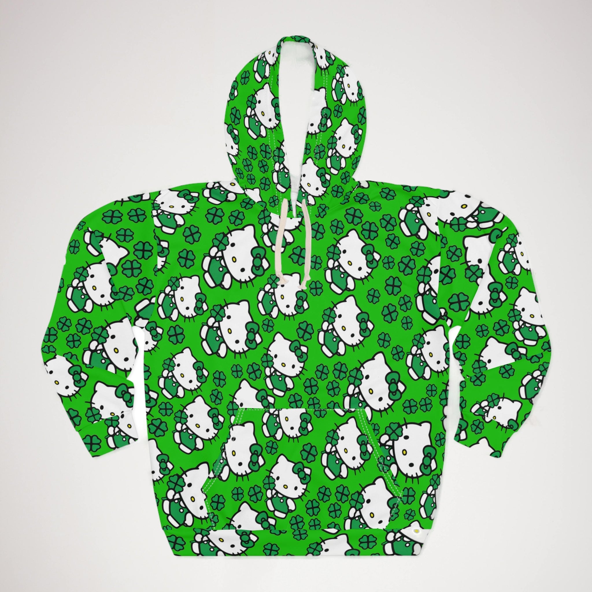 Unisex pullover hoodie kitty saint patrick lucky green