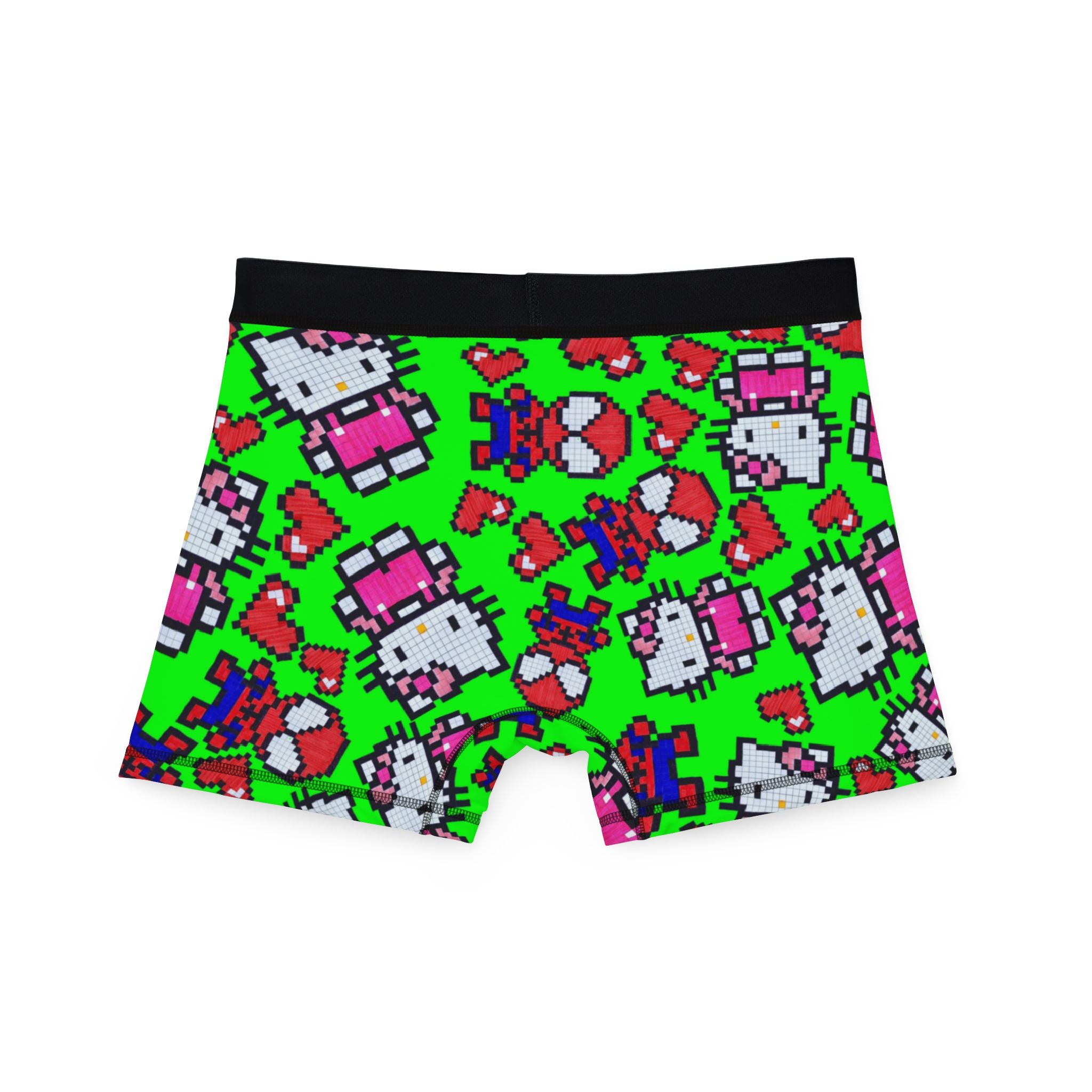 Men's boxers spider kitty pixel heart character love valentine green