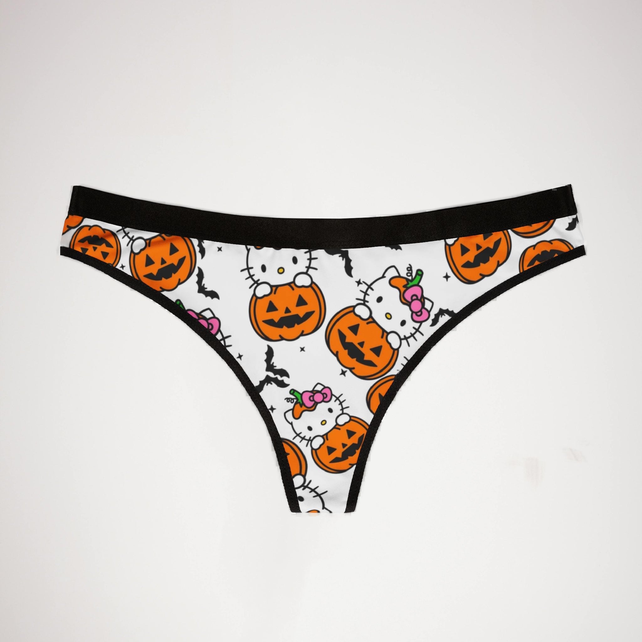 Women's thongs kitty hold pumpkin Halloween white