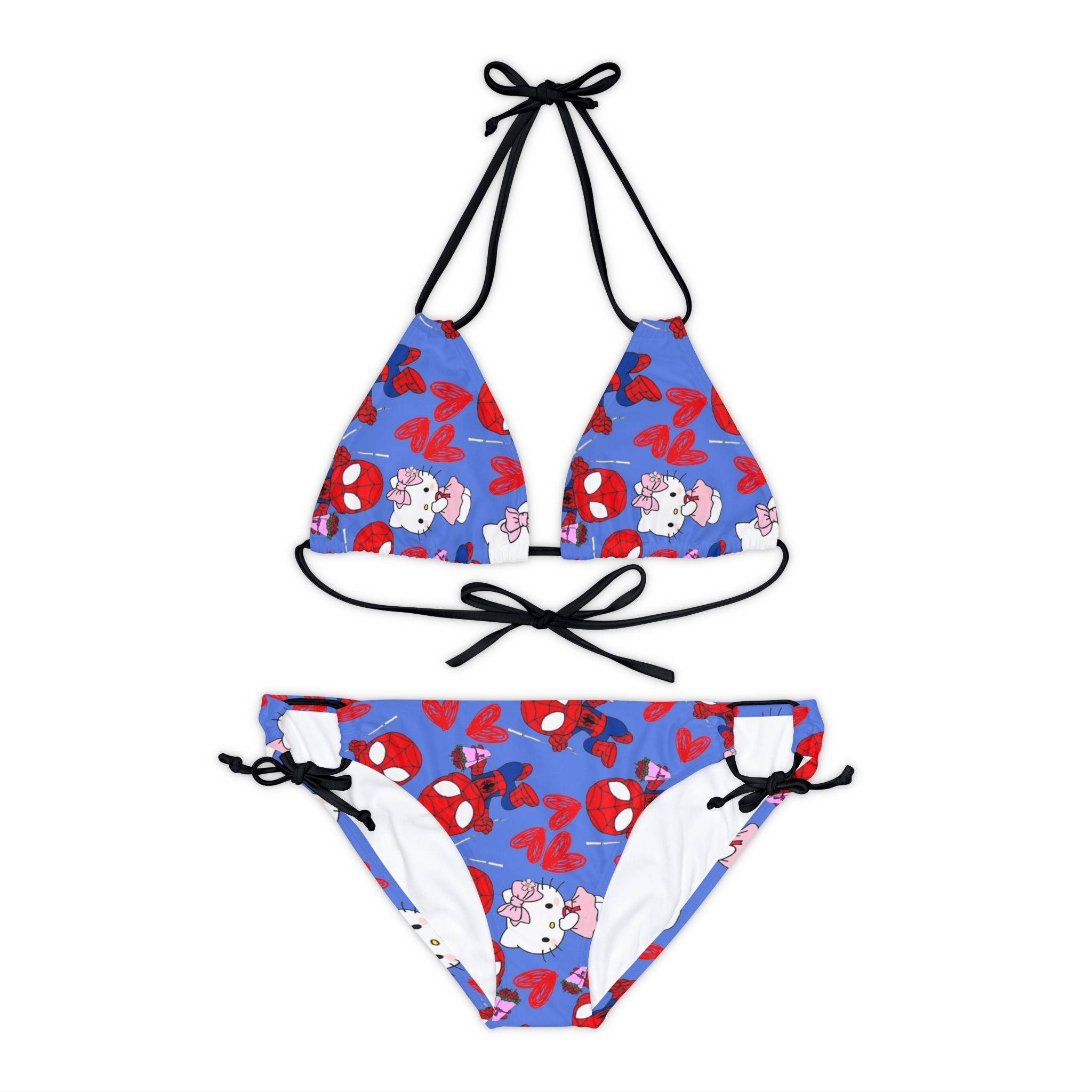 Strappy bikini set spider kitty flower cyan