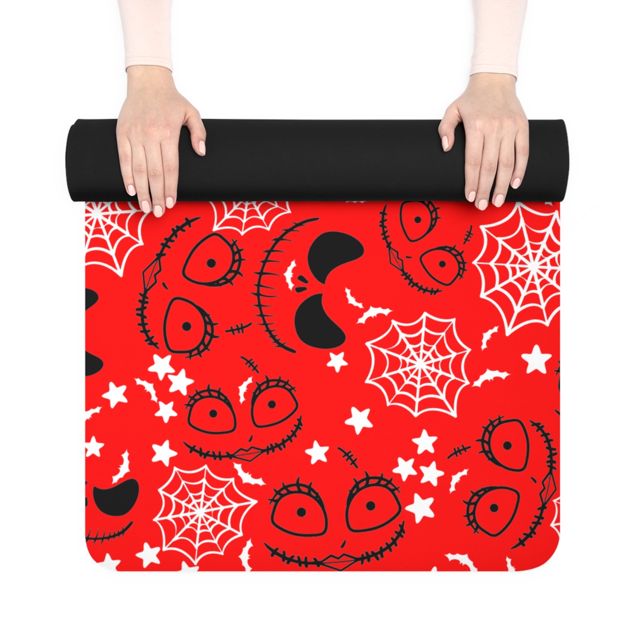 Rubber yoga mat boo bats halloween nightmare before christmas jack sally red