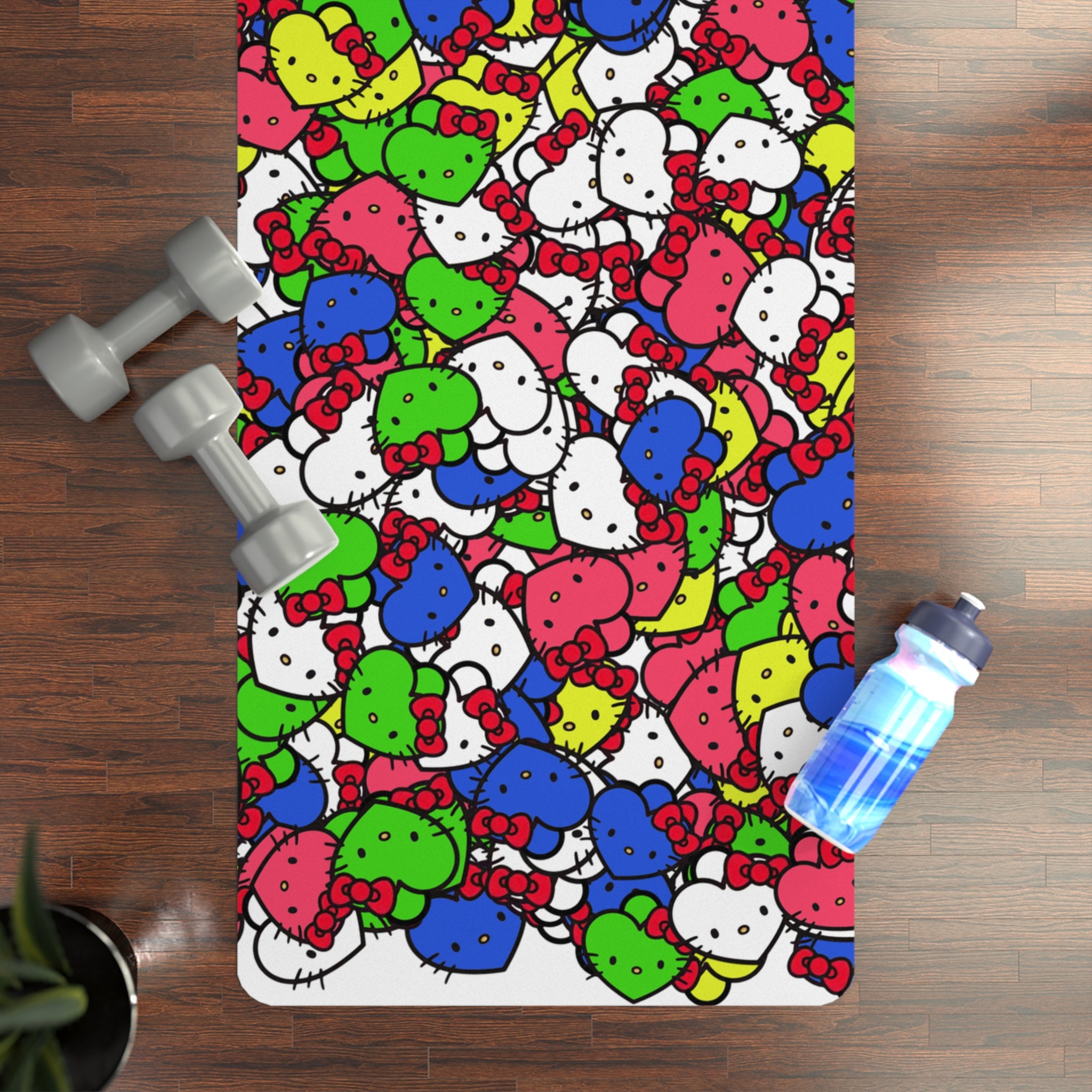 Rubber yoga mat kitty hearts multi colors nature