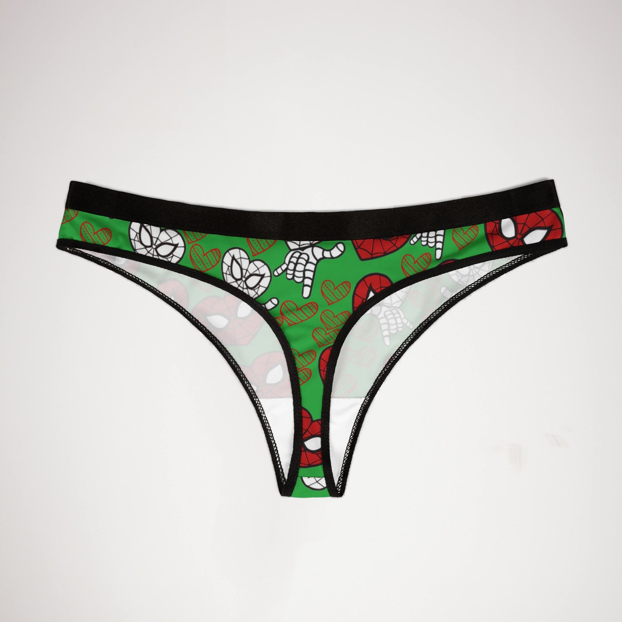 Women's thongs spider heart kiss green