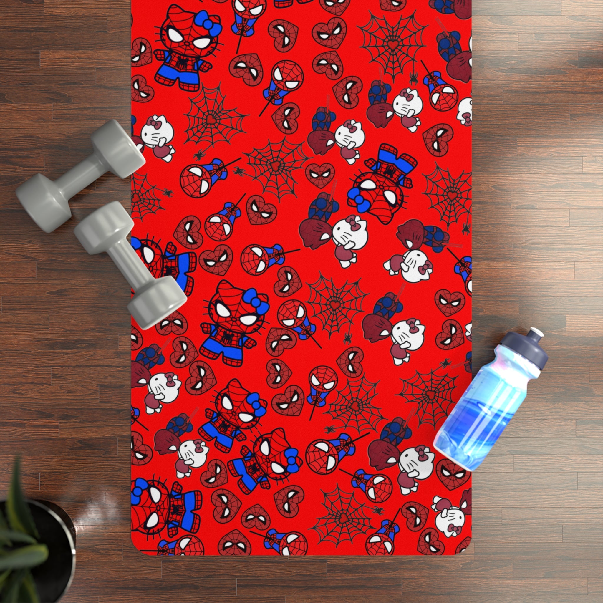 Rubber yoga mat spider kitty heart kiss red