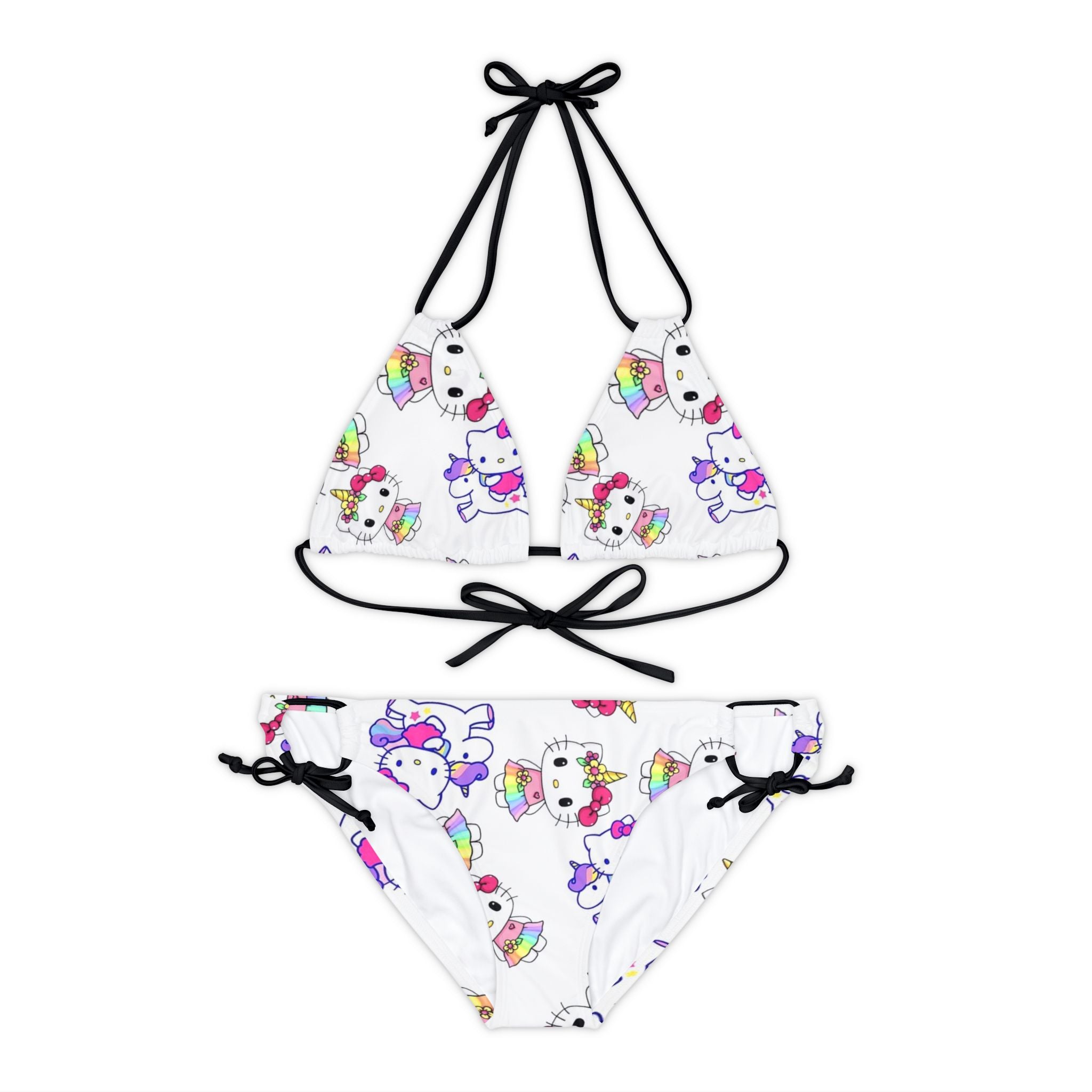 Strappy bikini set kitty unicorn rainbow valentine love white