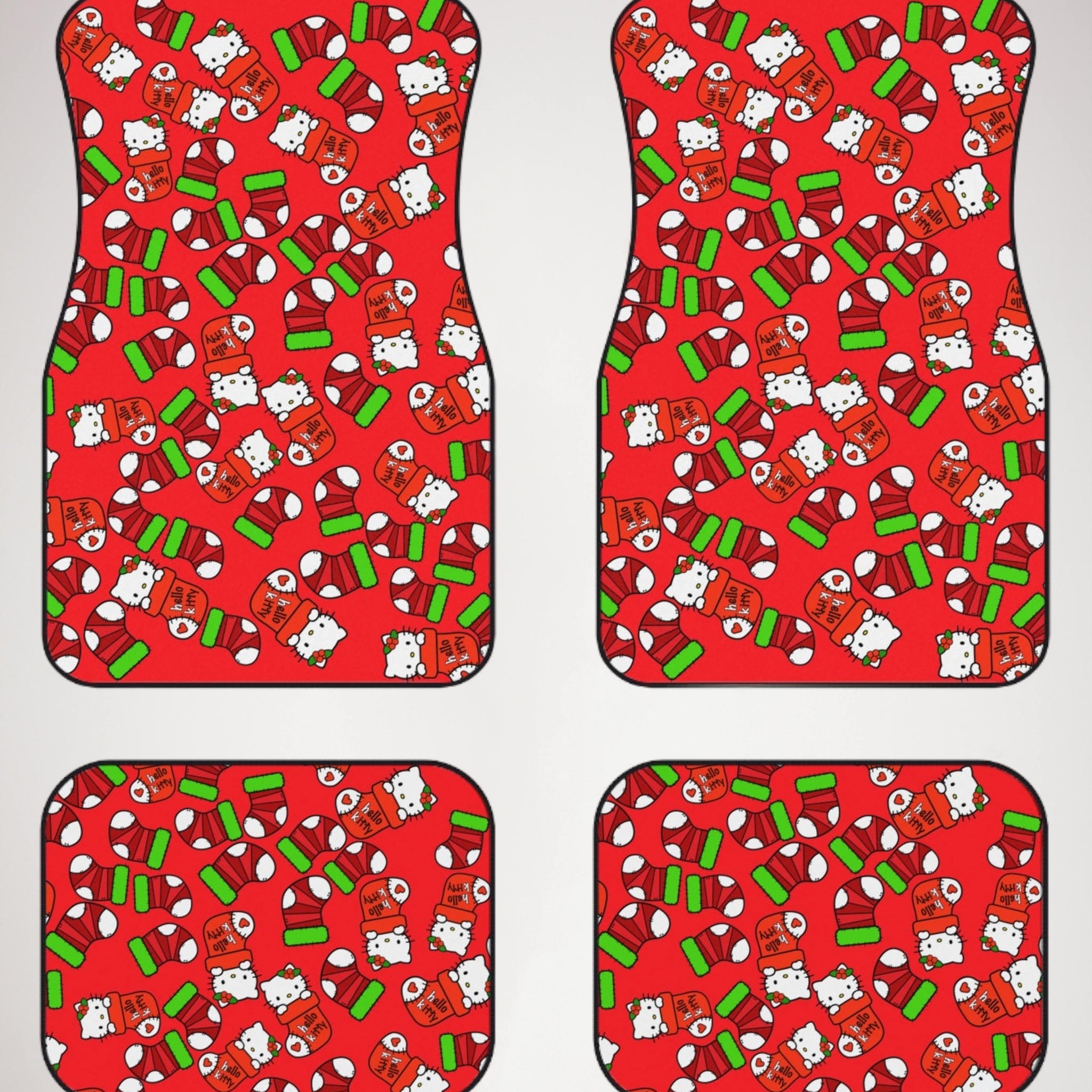 Car mats (set of 4) kitty socks Noel Christmas red