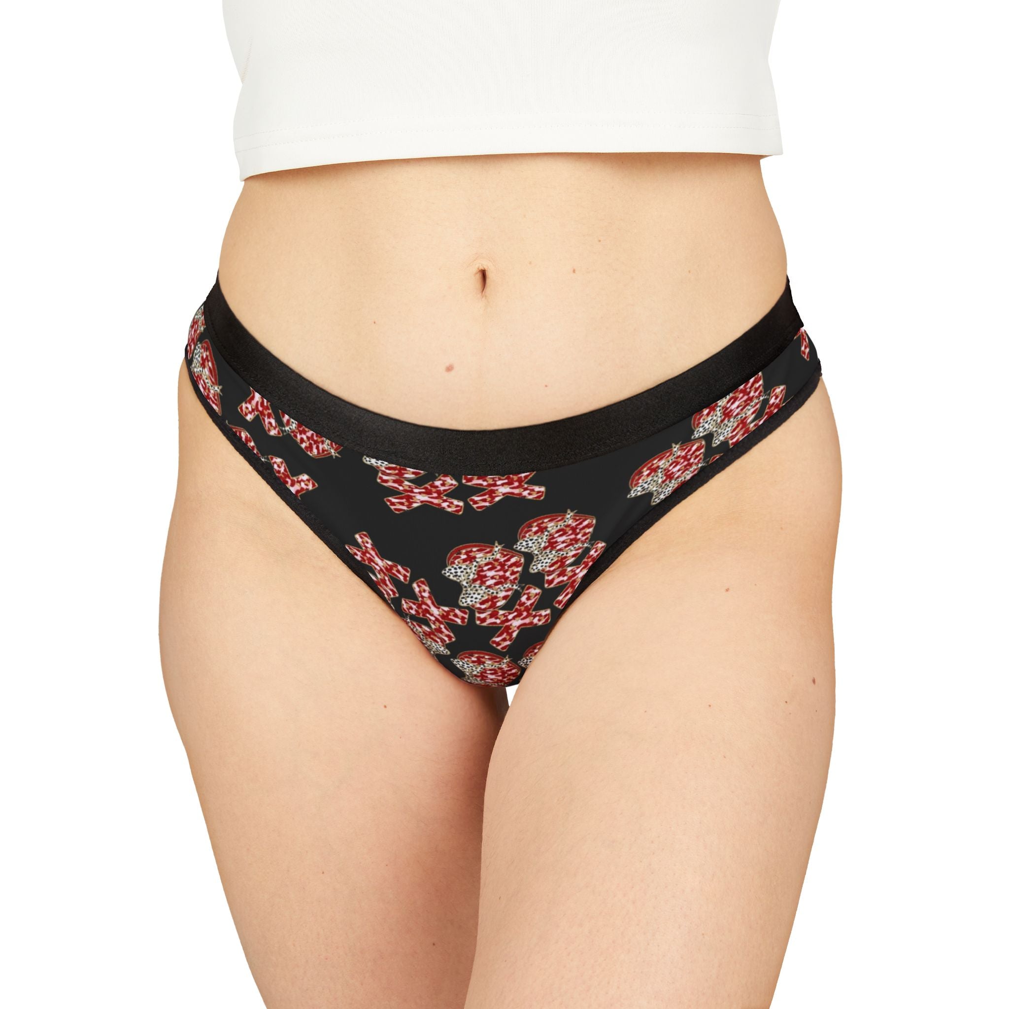 Women's thongs xoxo valentine ribbon black