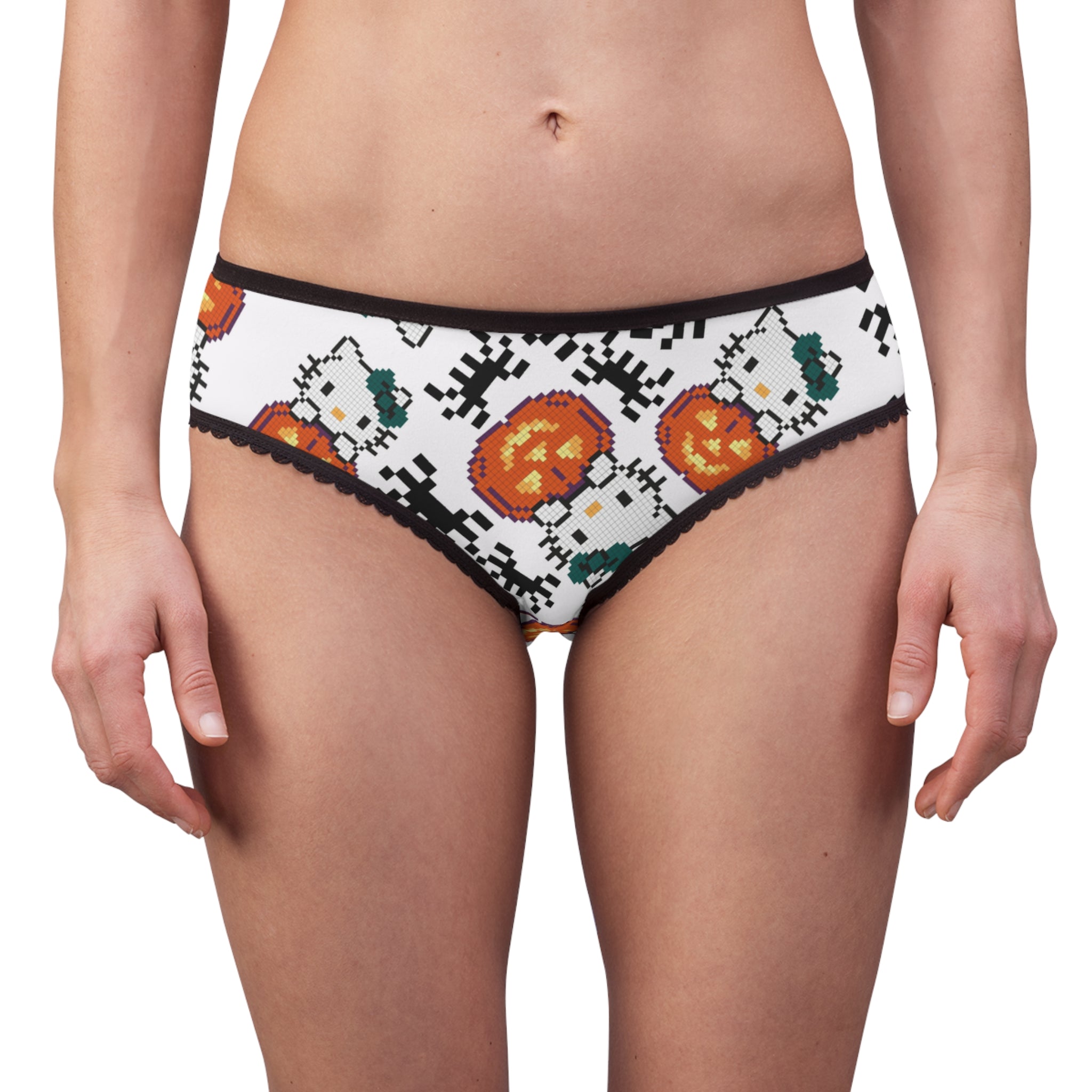 Women's briefs kitty pumpkin Halloween pixel spider white