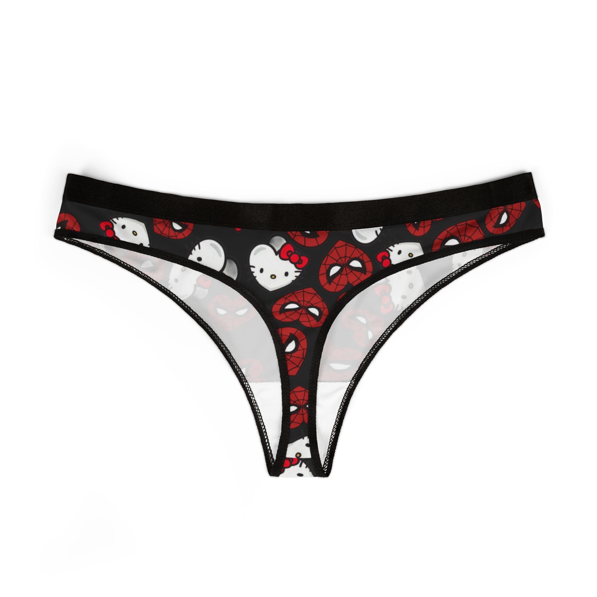 Women's thongs spider kitty double hearts black