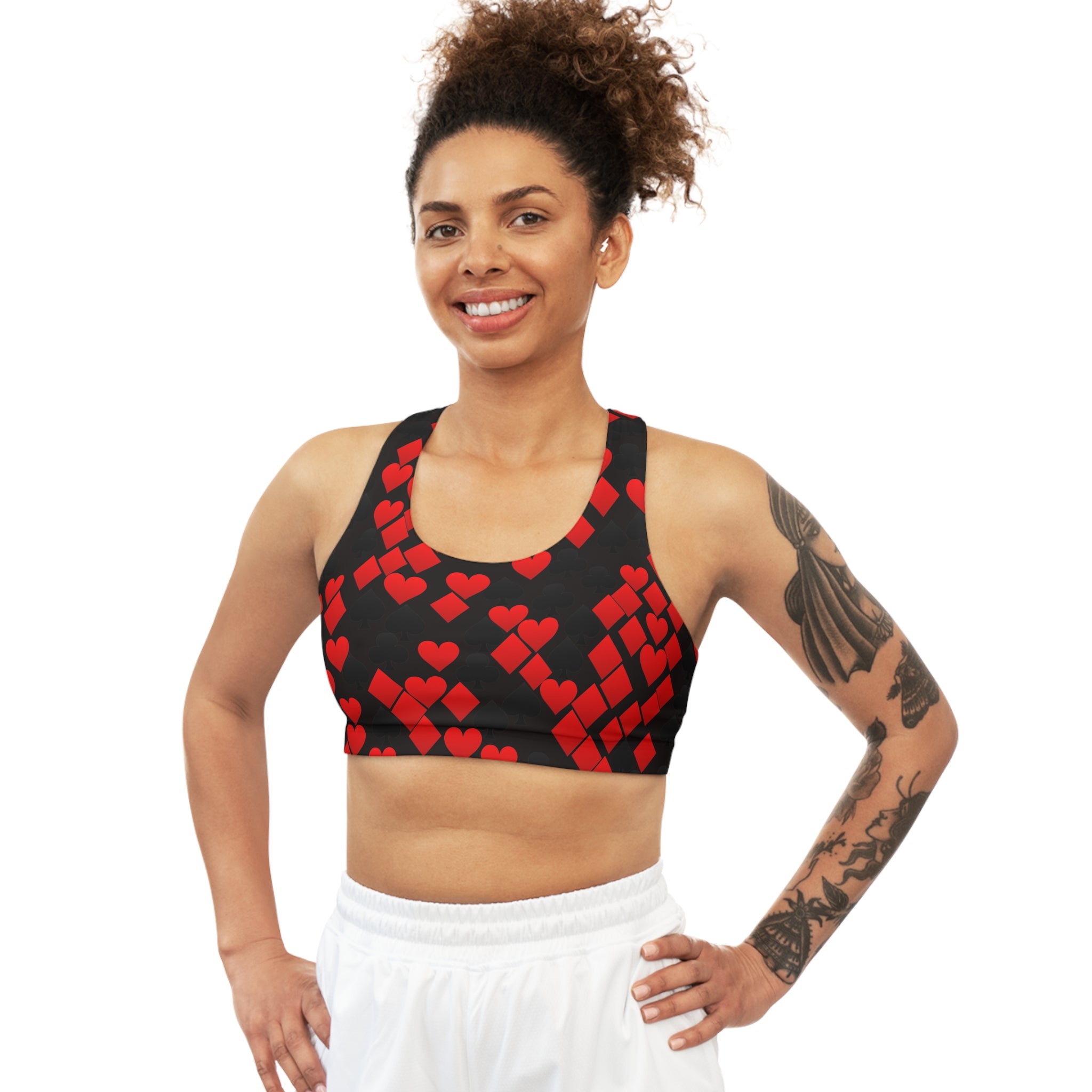 Sports bra playing cards spades hearts diamonds clubs valentine love black