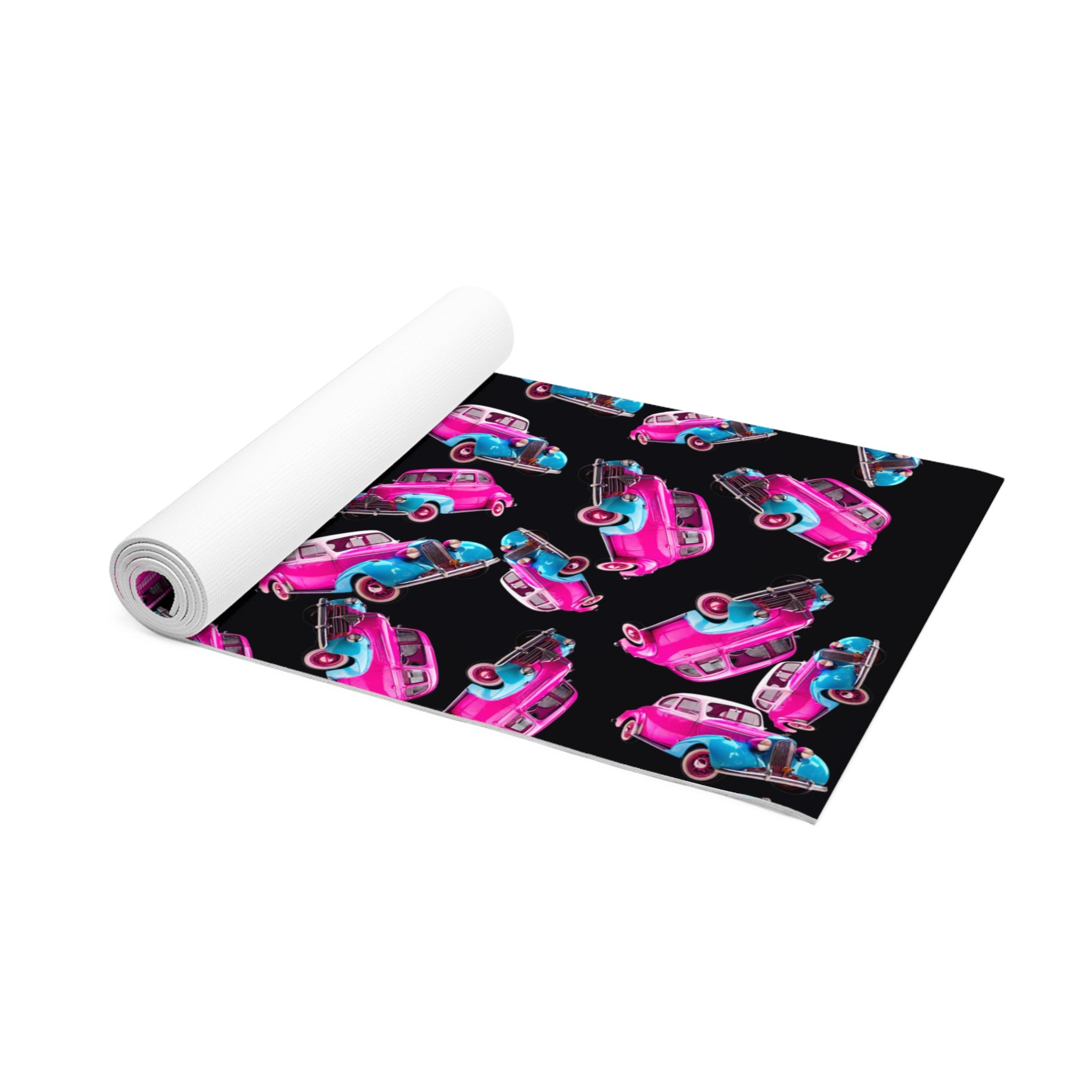 Foam yoga mat cartoon dirty old cars black