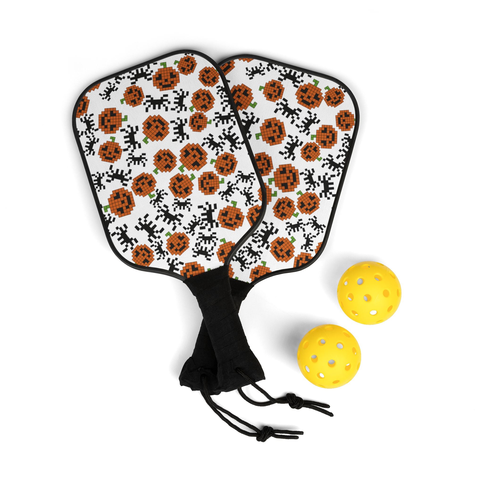 Pickleball kit (2 paddles + 2 balls + transparent bag) pumpkin spider pixel halloween white