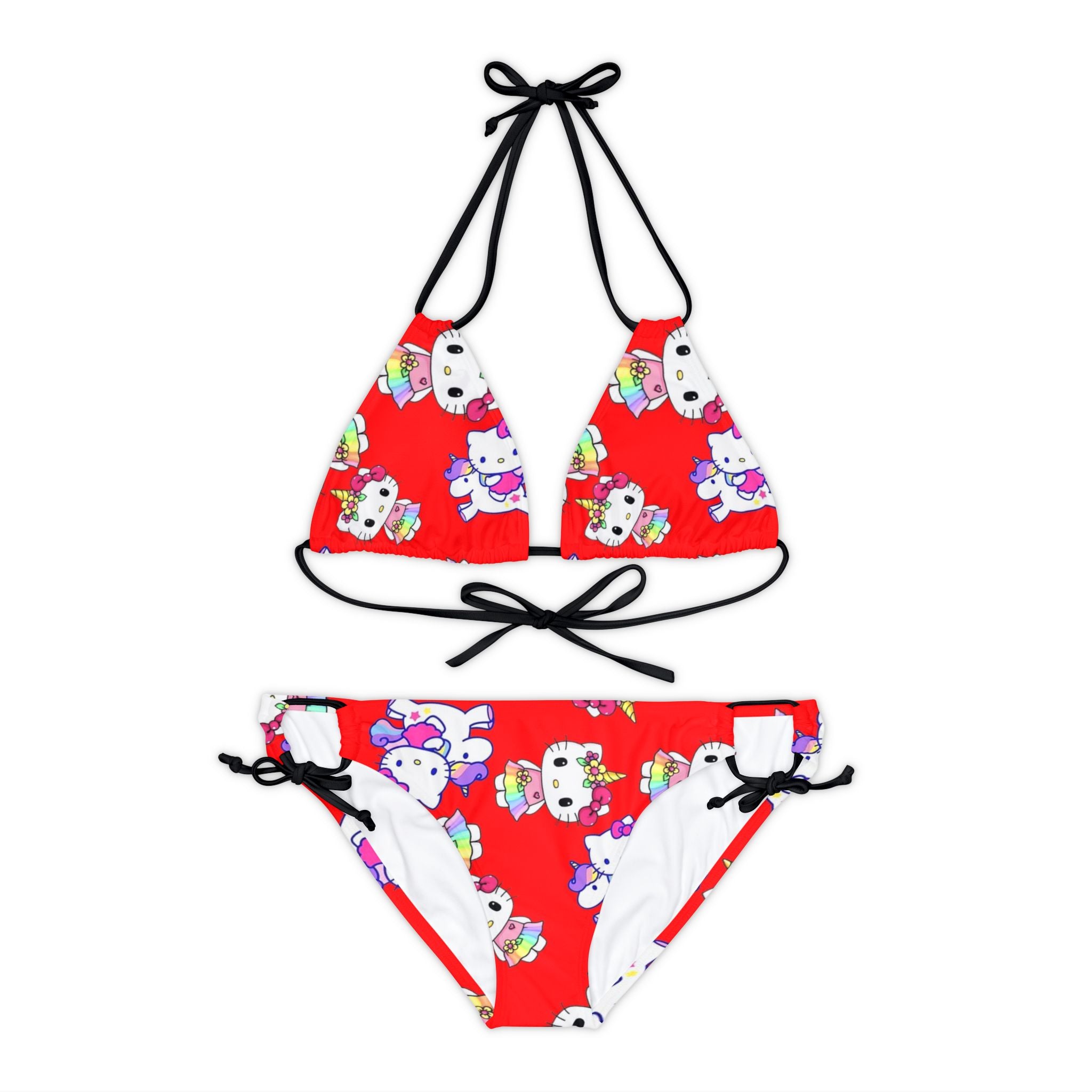 Strappy bikini set kitty unicorn rainbow valentine love red