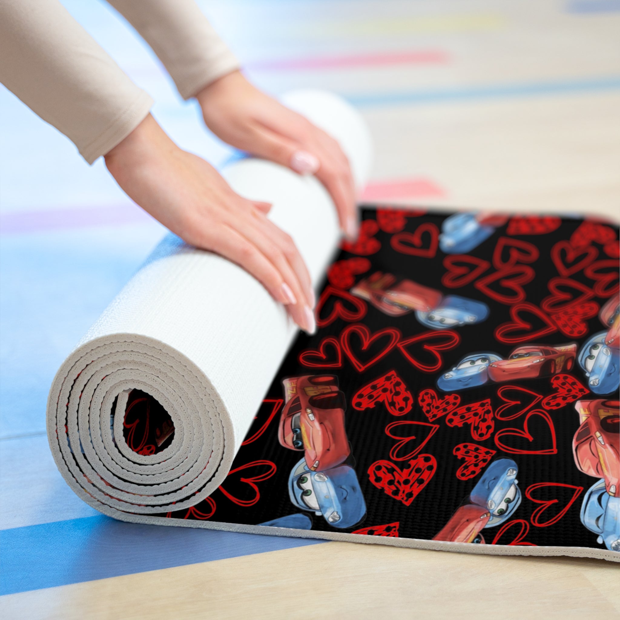 Foam yoga mat mcqueen couples hearts black