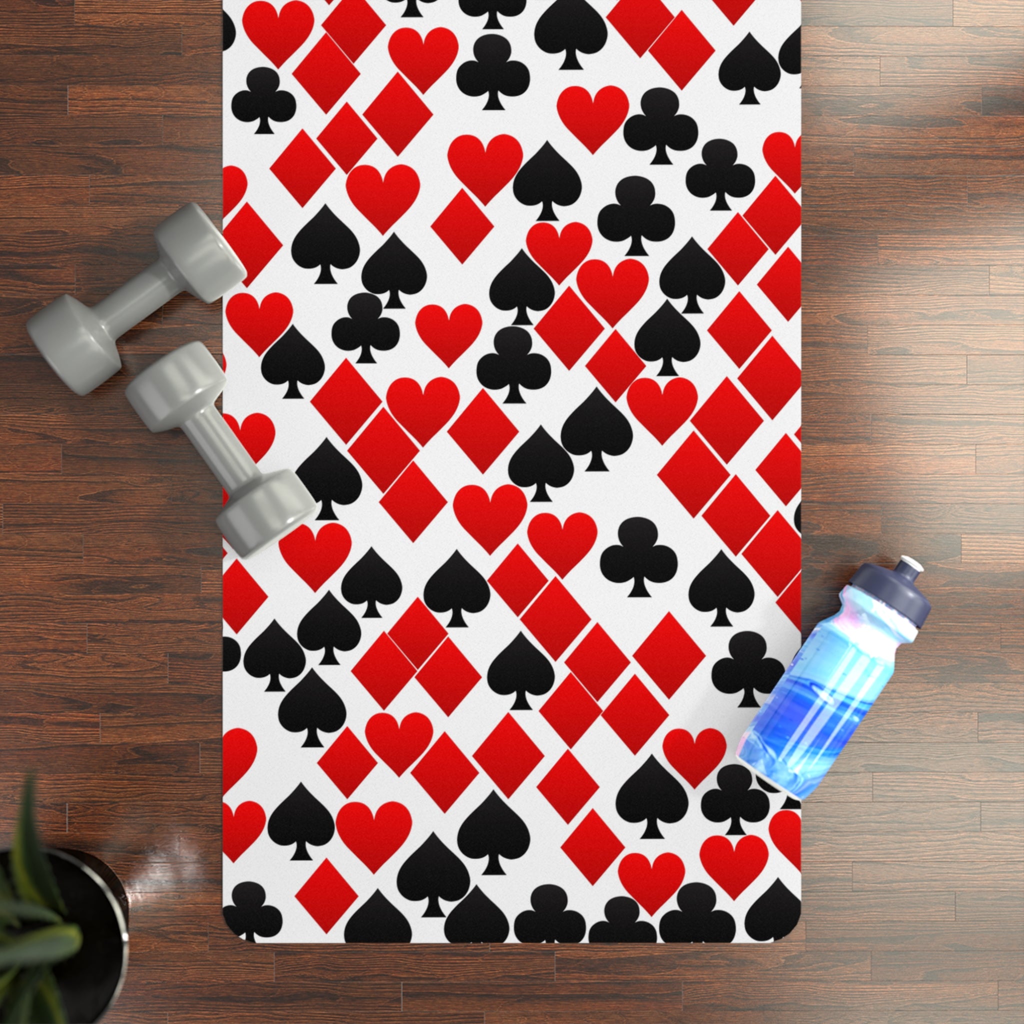 Rubber yoga mat playing cards spades hearts diamonds clubs valentine love white