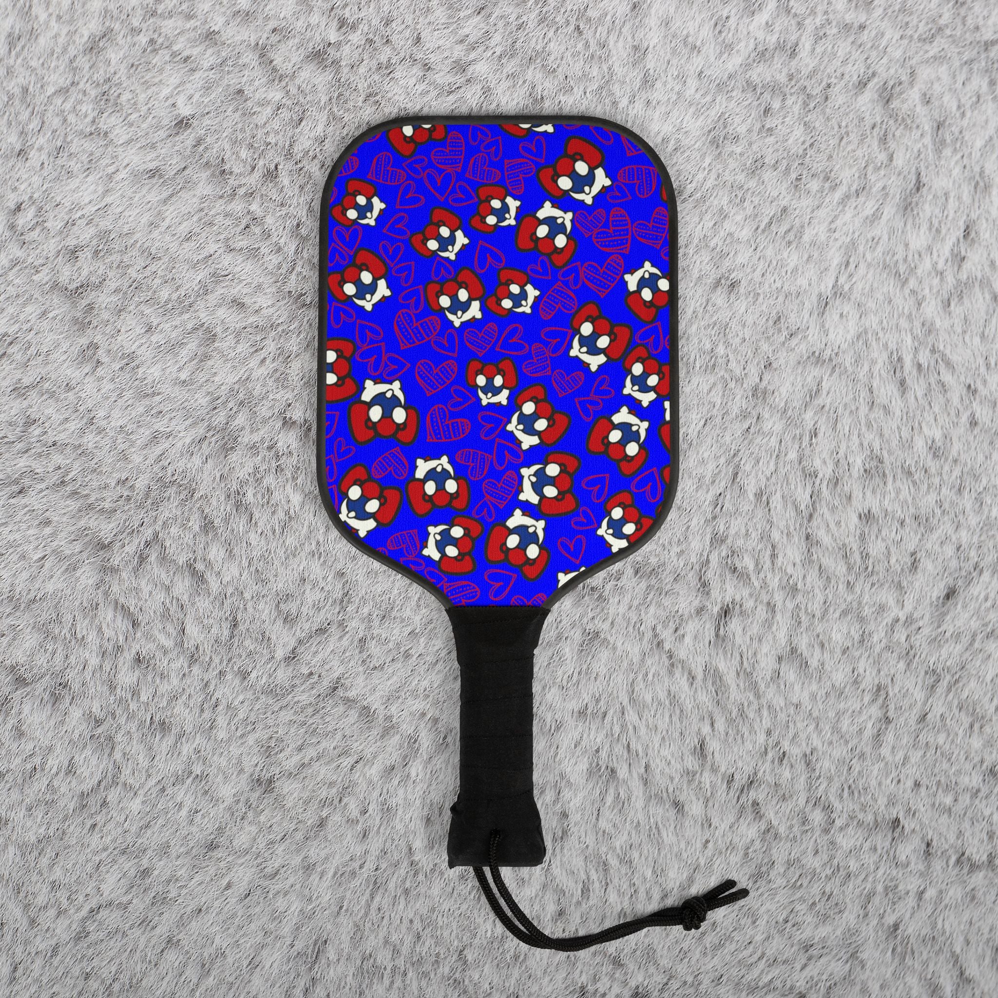 Pickleball kit (2 paddles + 2 balls + transparent bag) cherry kitty back heart blue