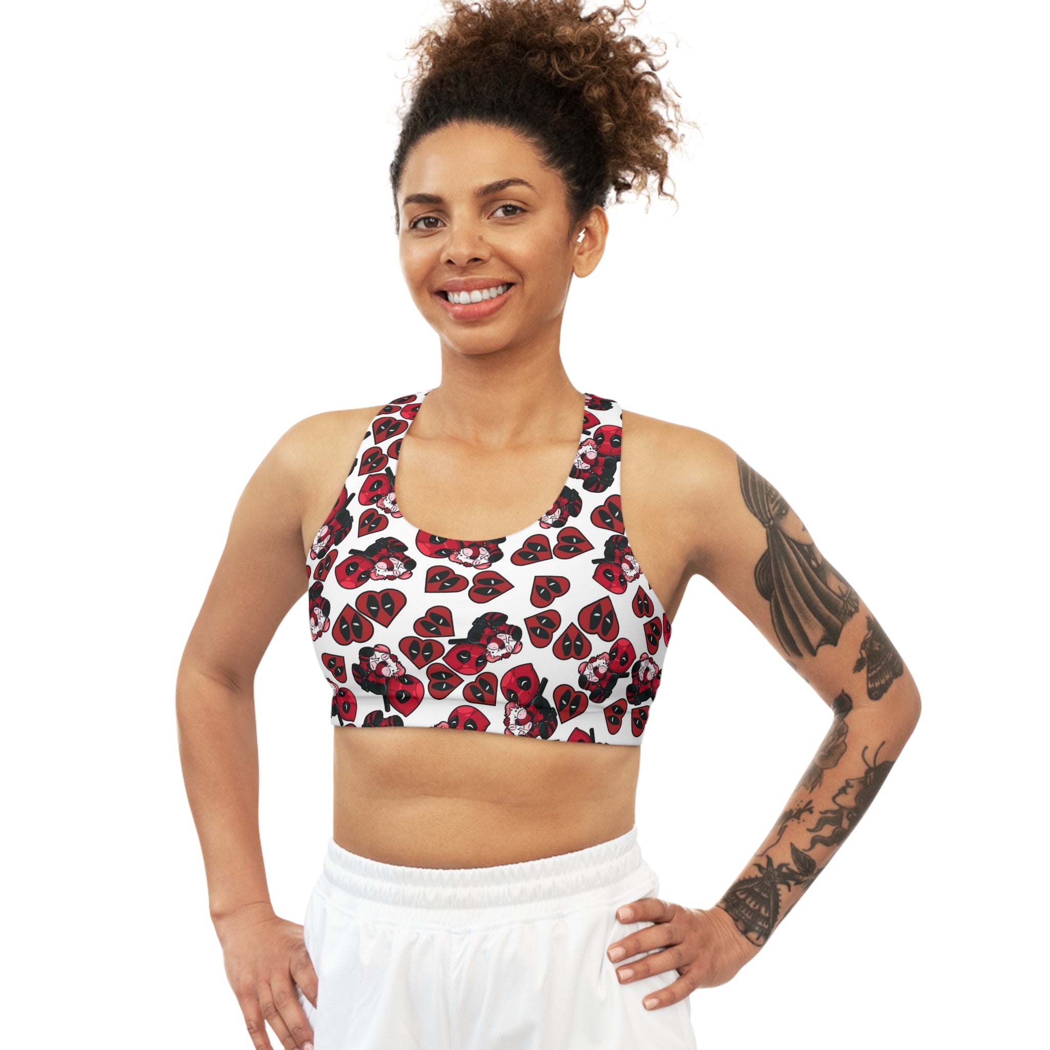 Sports bra deadpool unicorn hearts valentine love white