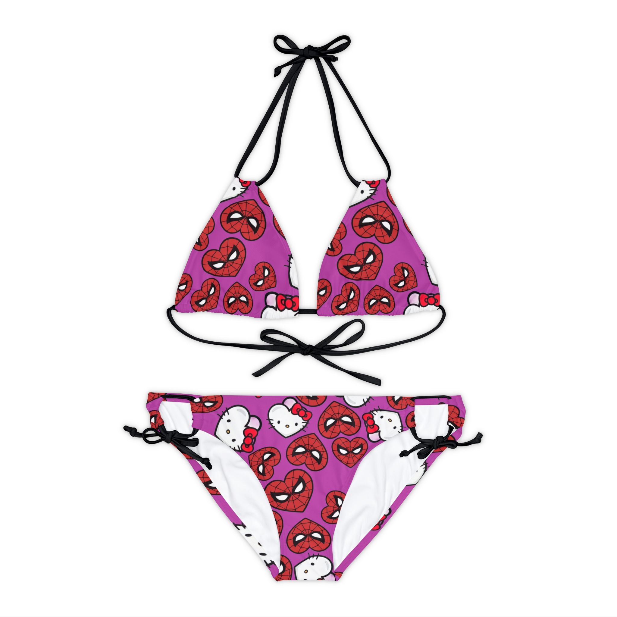 Strappy bikini set spider kitty double hearts purple