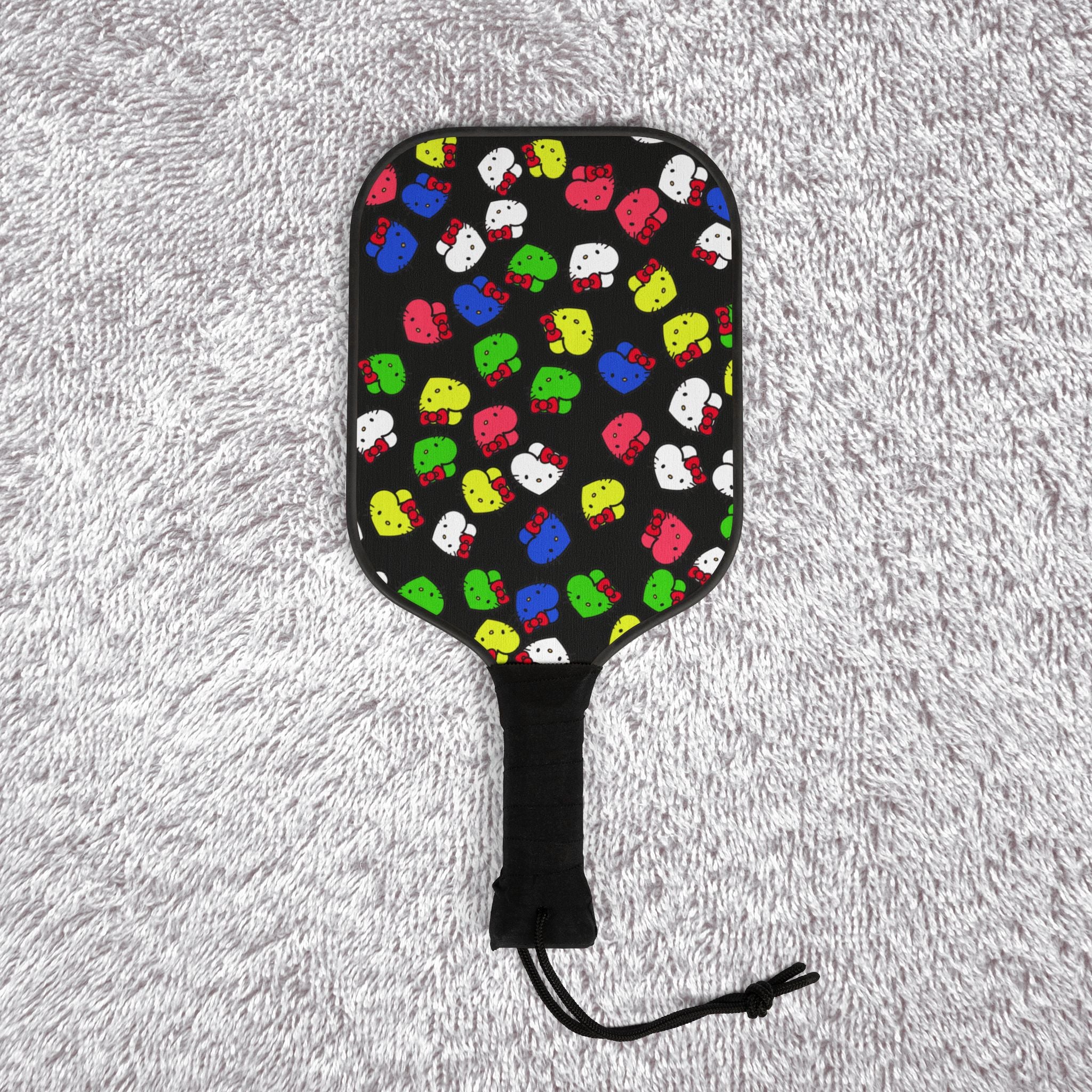 Pickleball kit (2 paddles + 2 balls + transparent bag) kitty hearts multi colors black