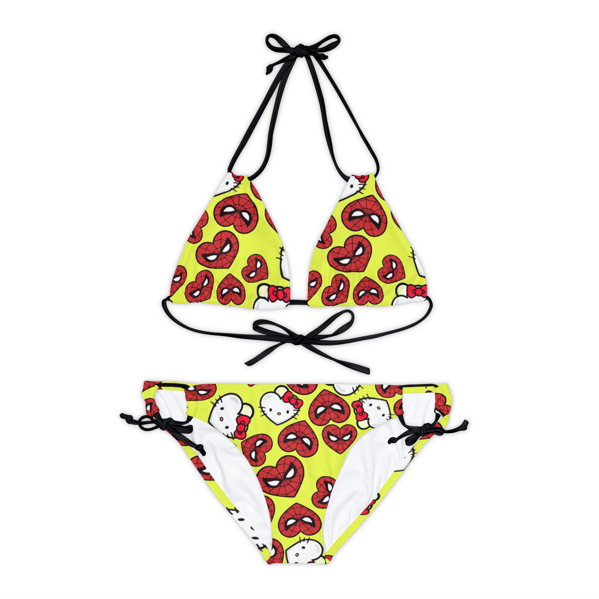 Strappy bikini set spider kitty double hearts yellow