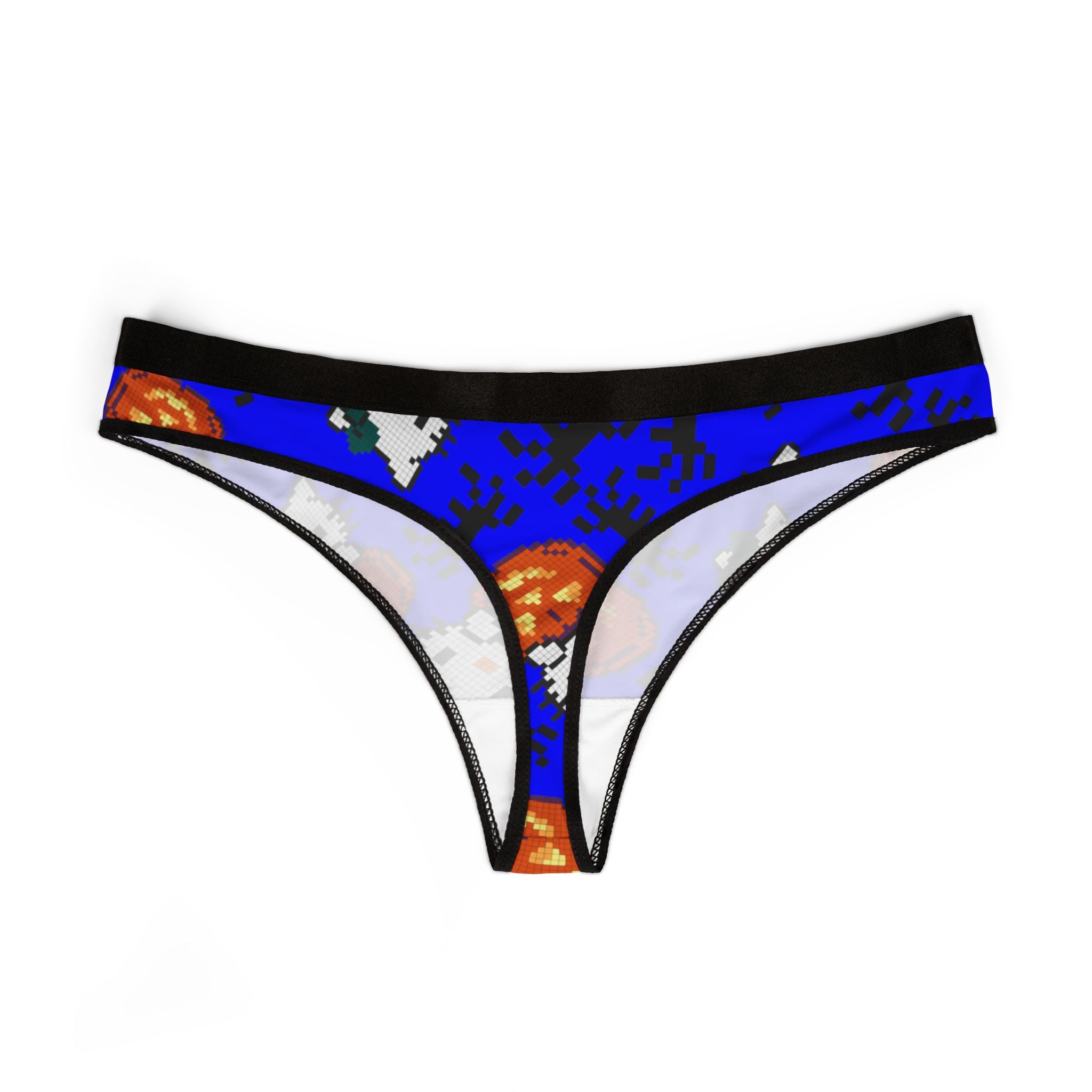 Women's thongs kitty pumpkin Halloween pixel spider blue