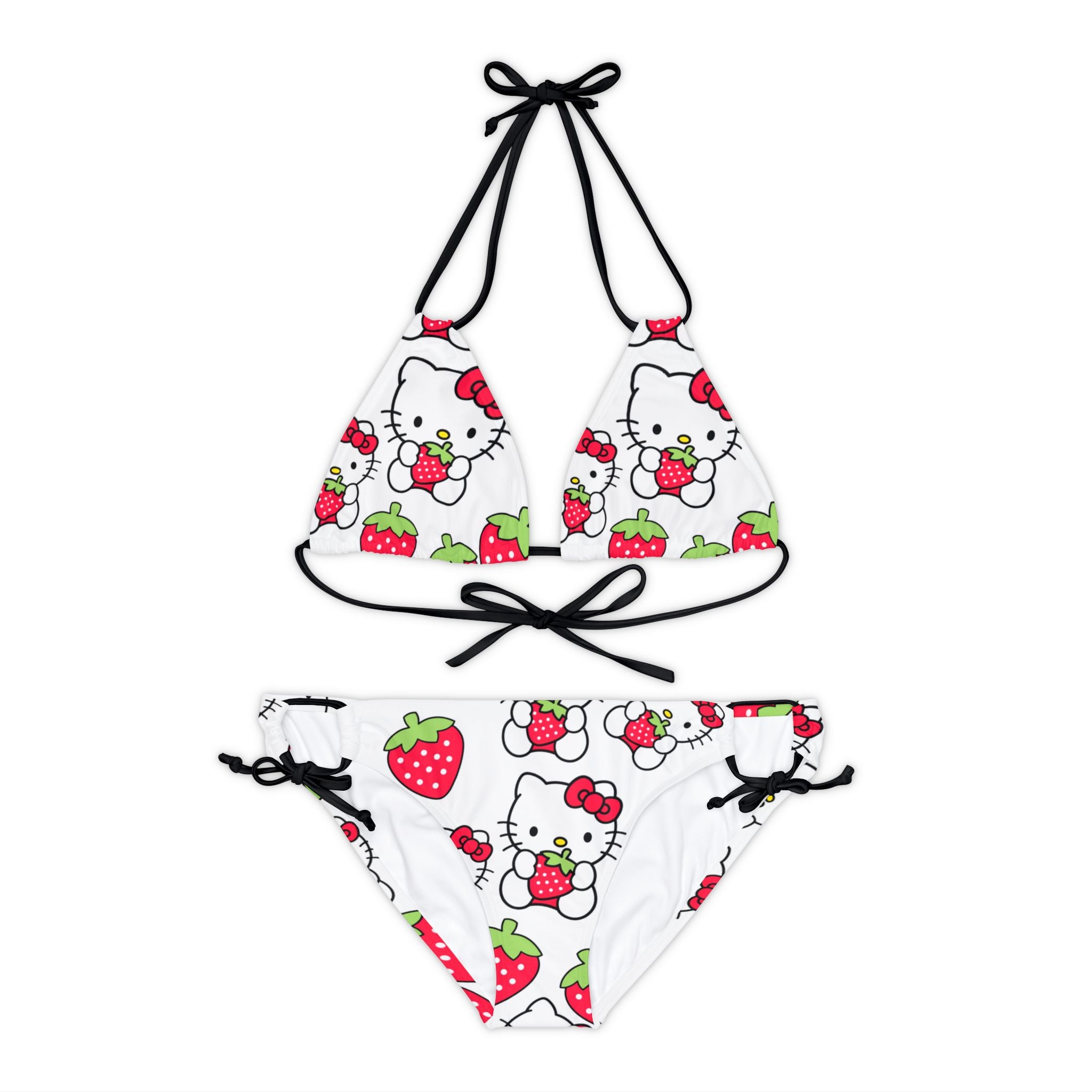 Strappy bikini set kitty strawberry valentine love white