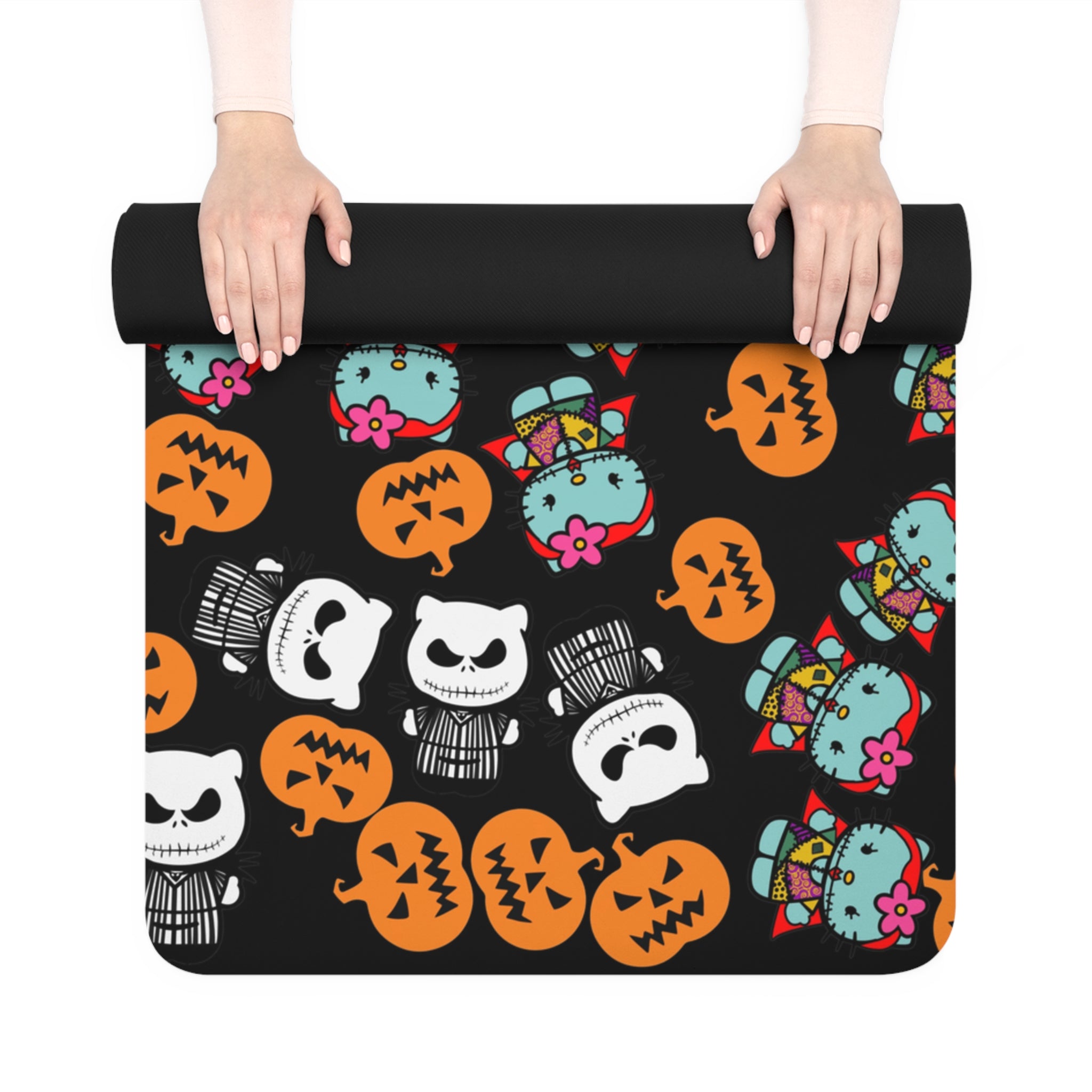 Rubber yoga mat nightmare before christmas pumpkin kitty jack halloween black