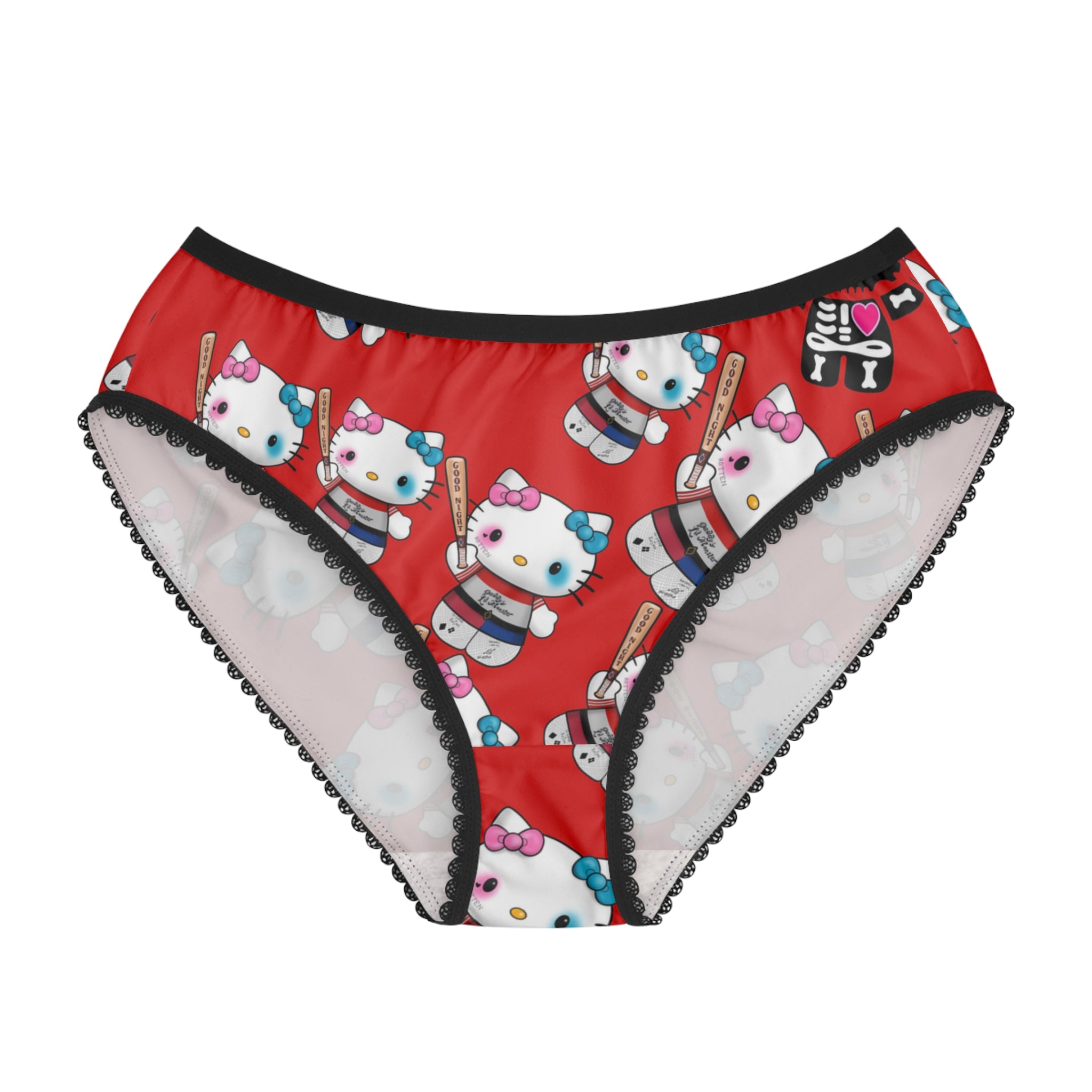 Women's briefs kitty monster Halloween bone red