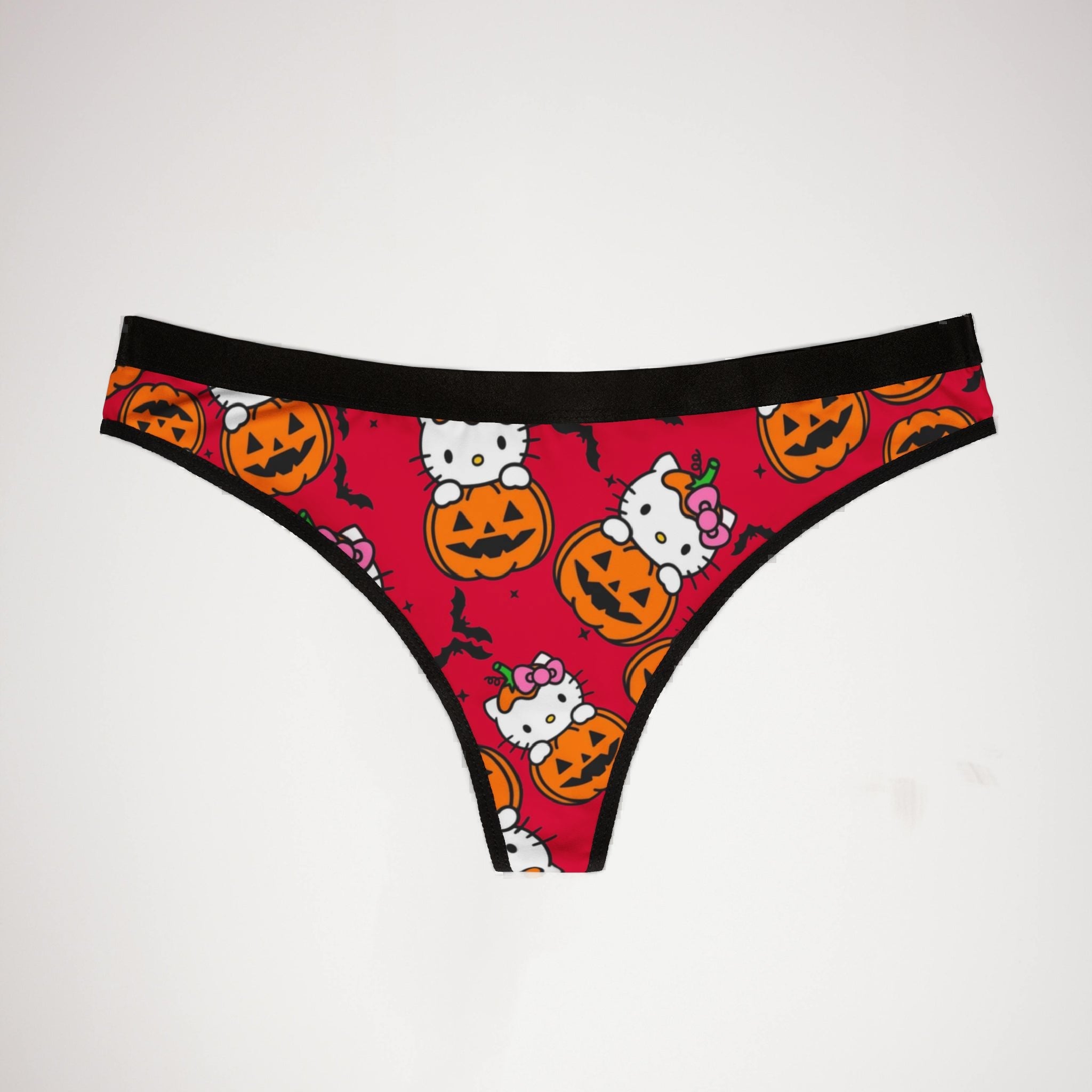 Women's thongs kitty hold pumpkin Halloween red