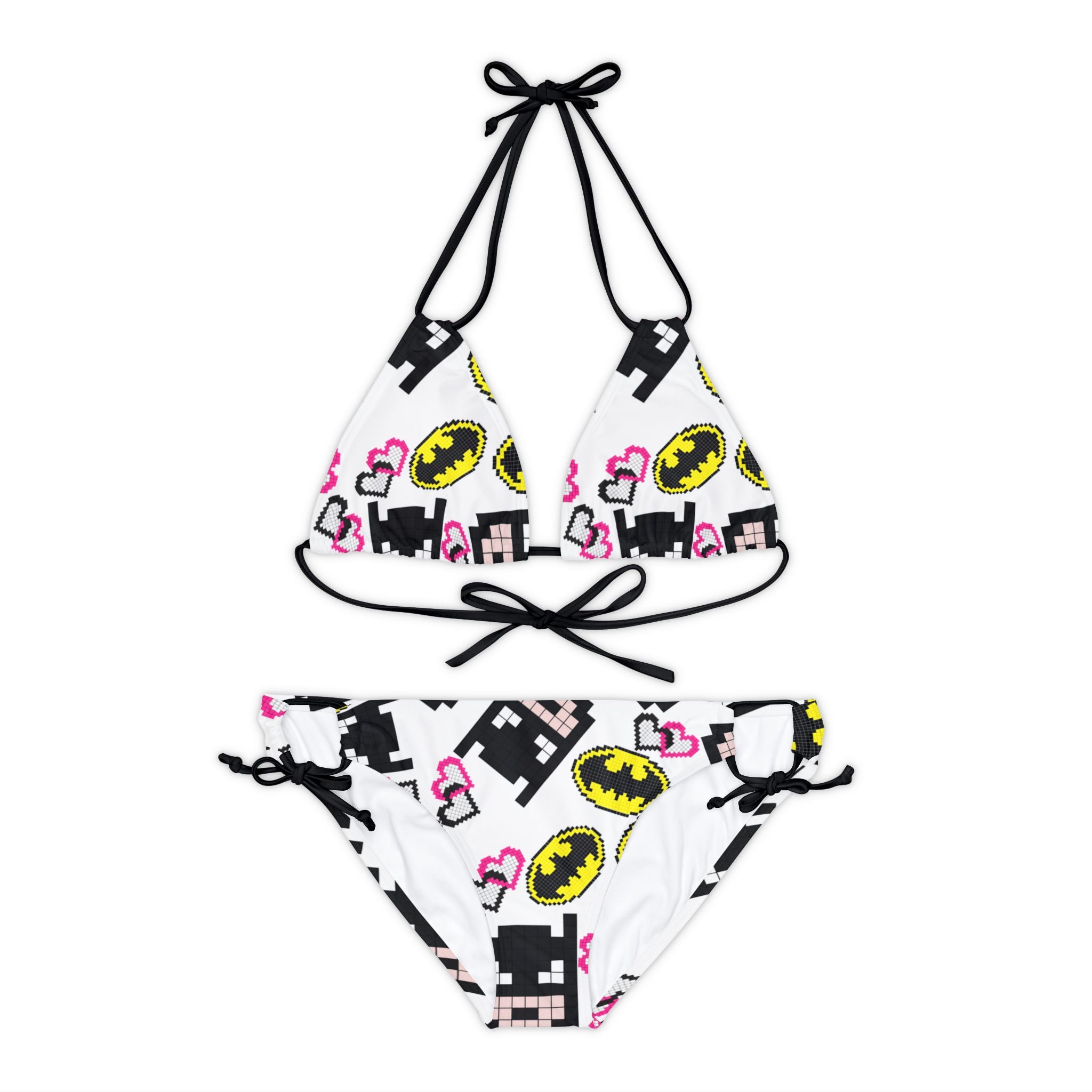 Strappy bikini set batman pixel white