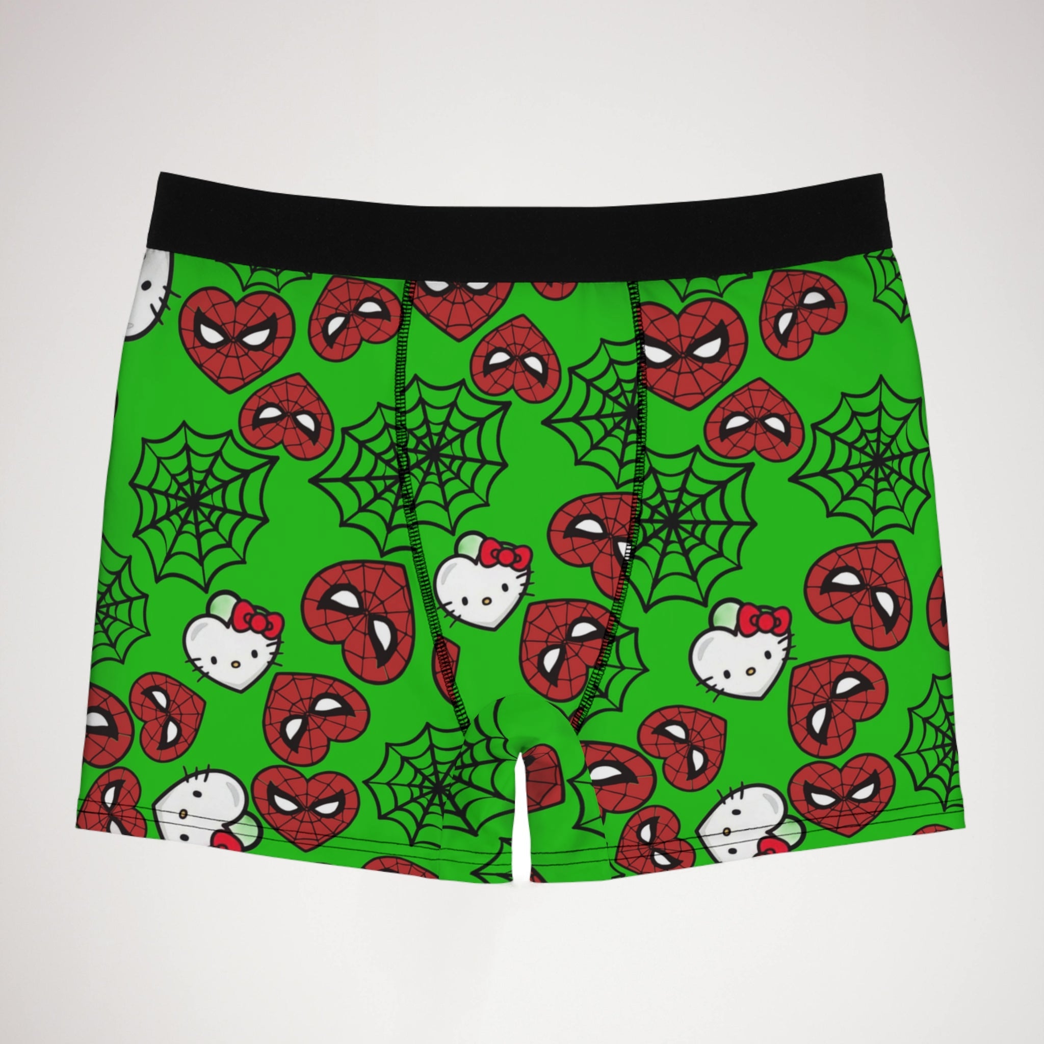 Men's boxer briefs kitty spider web heart green