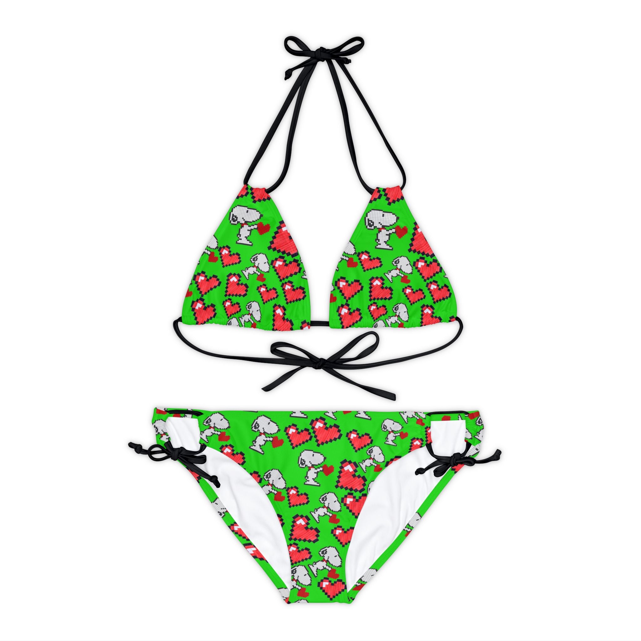 Strappy bikini set snoopy hearts valentine green