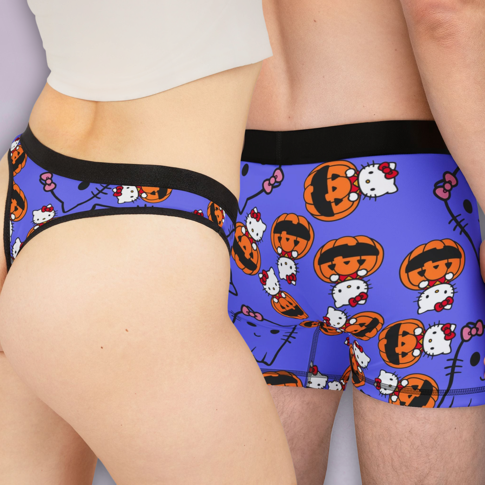 Couples matching  kitty pumpkin cute ghost blue character underwear set boxer and thong