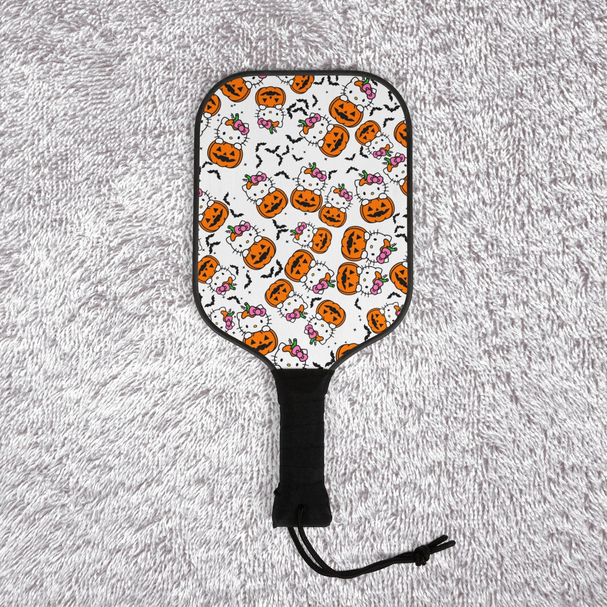 Pickleball kit (2 paddles + 2 balls + transparent bag) kitty hold pumpkin Halloween white