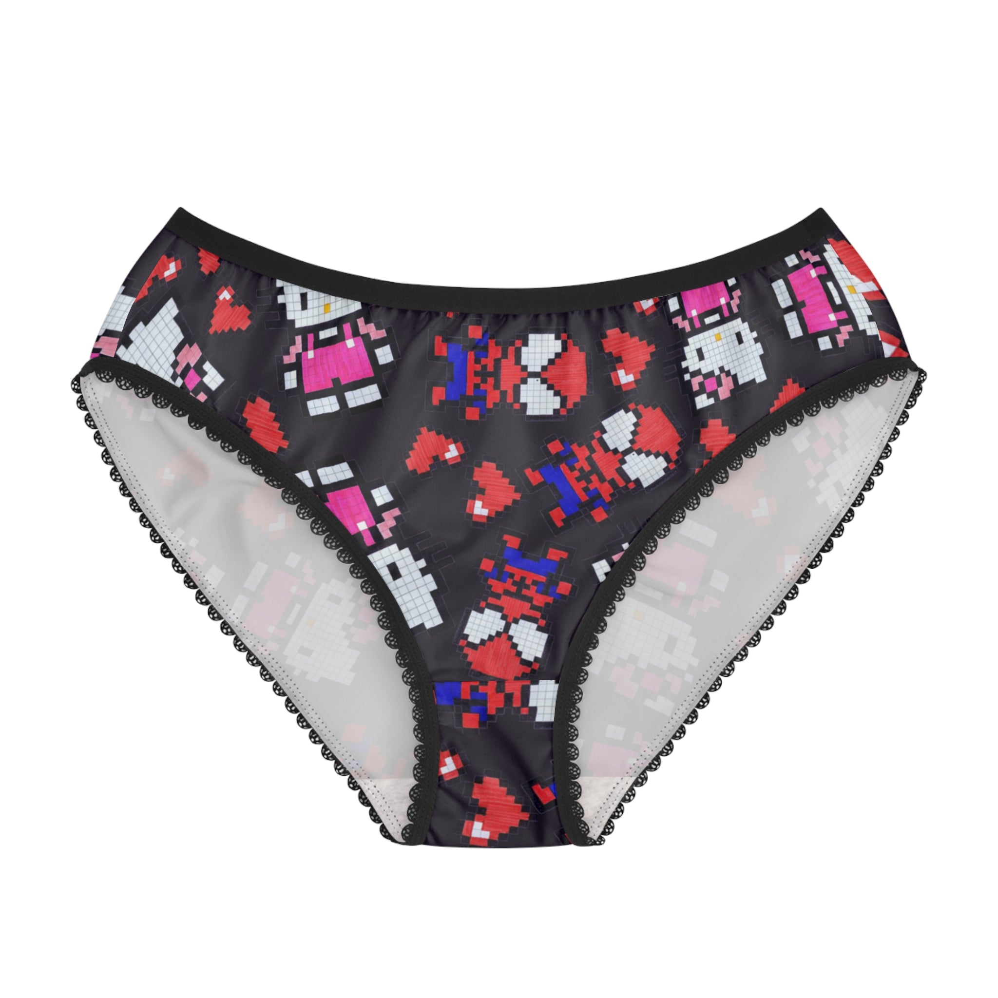 Women's briefs spider kitty pixel heart character love valentine black