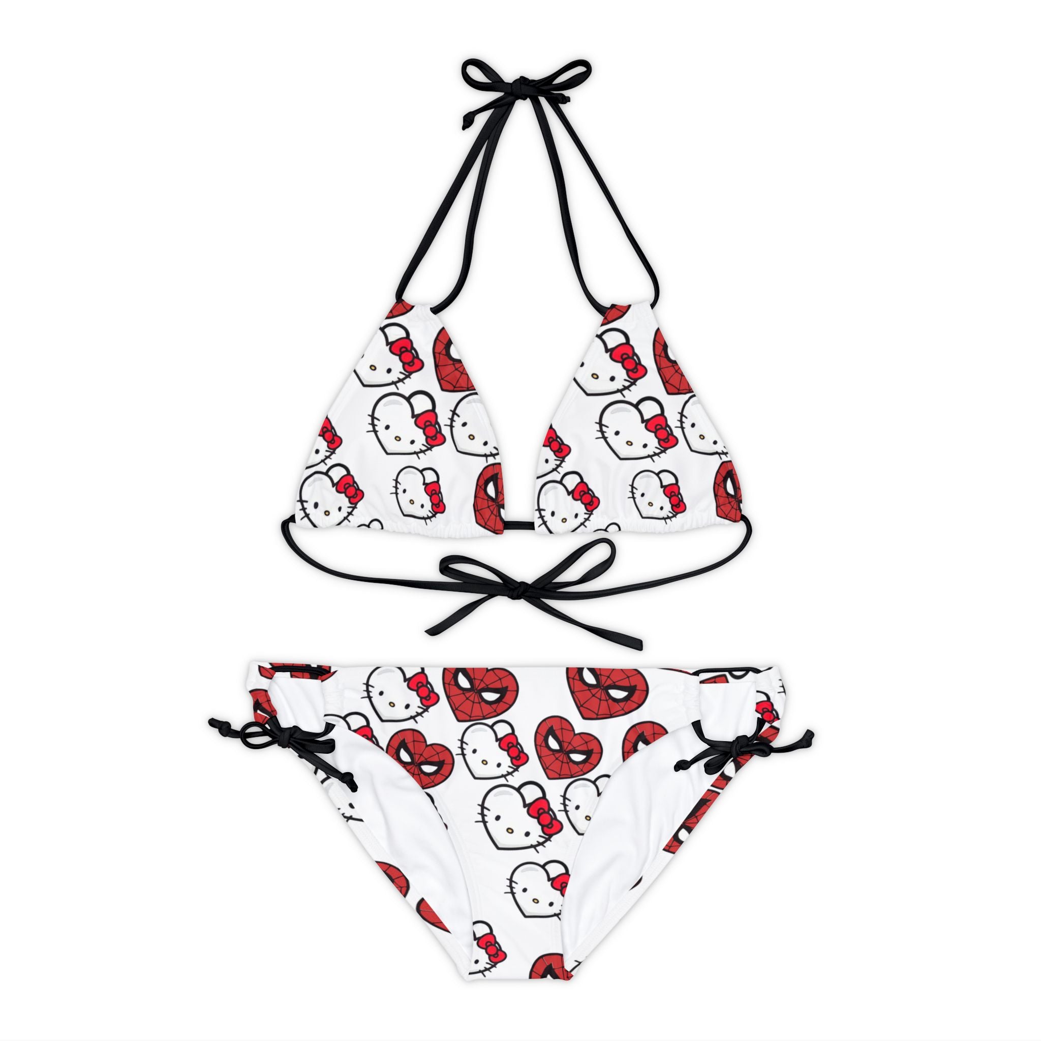 Strappy bikini set kitty spider heart shape white