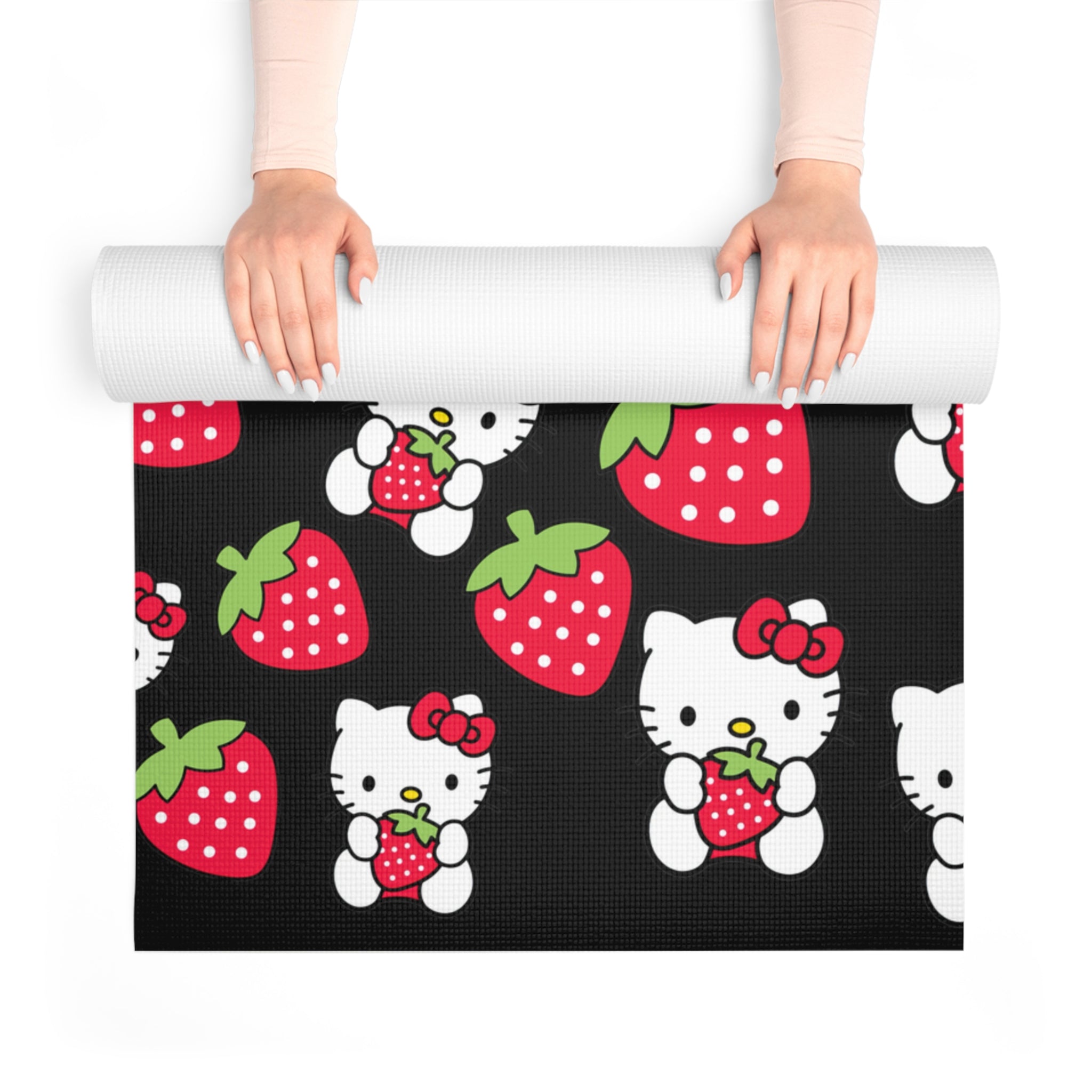 Foam yoga mat kitty strawberry valentine love black