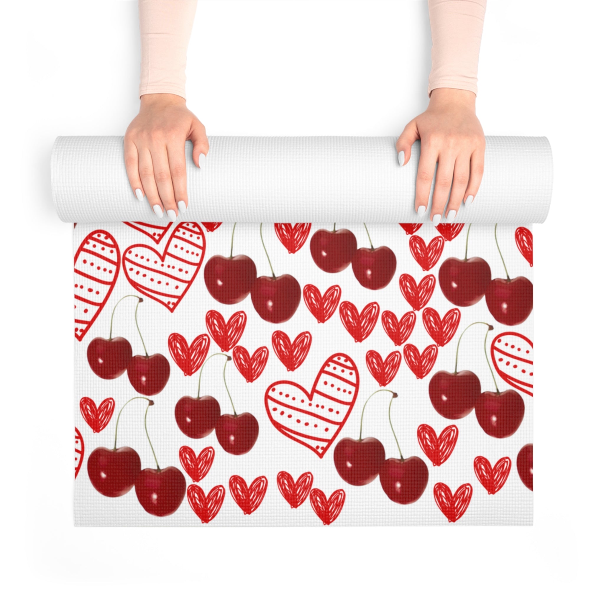 Foam yoga mat cherry and   sweet hearts white