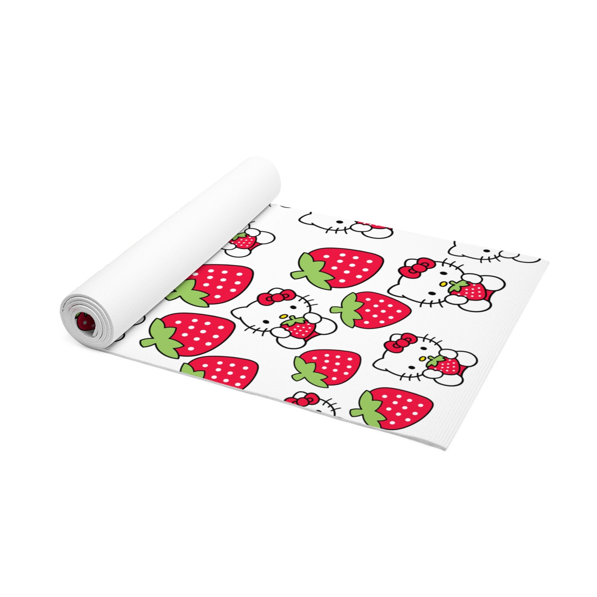 Foam yoga mat kitty strawberry valentine love white