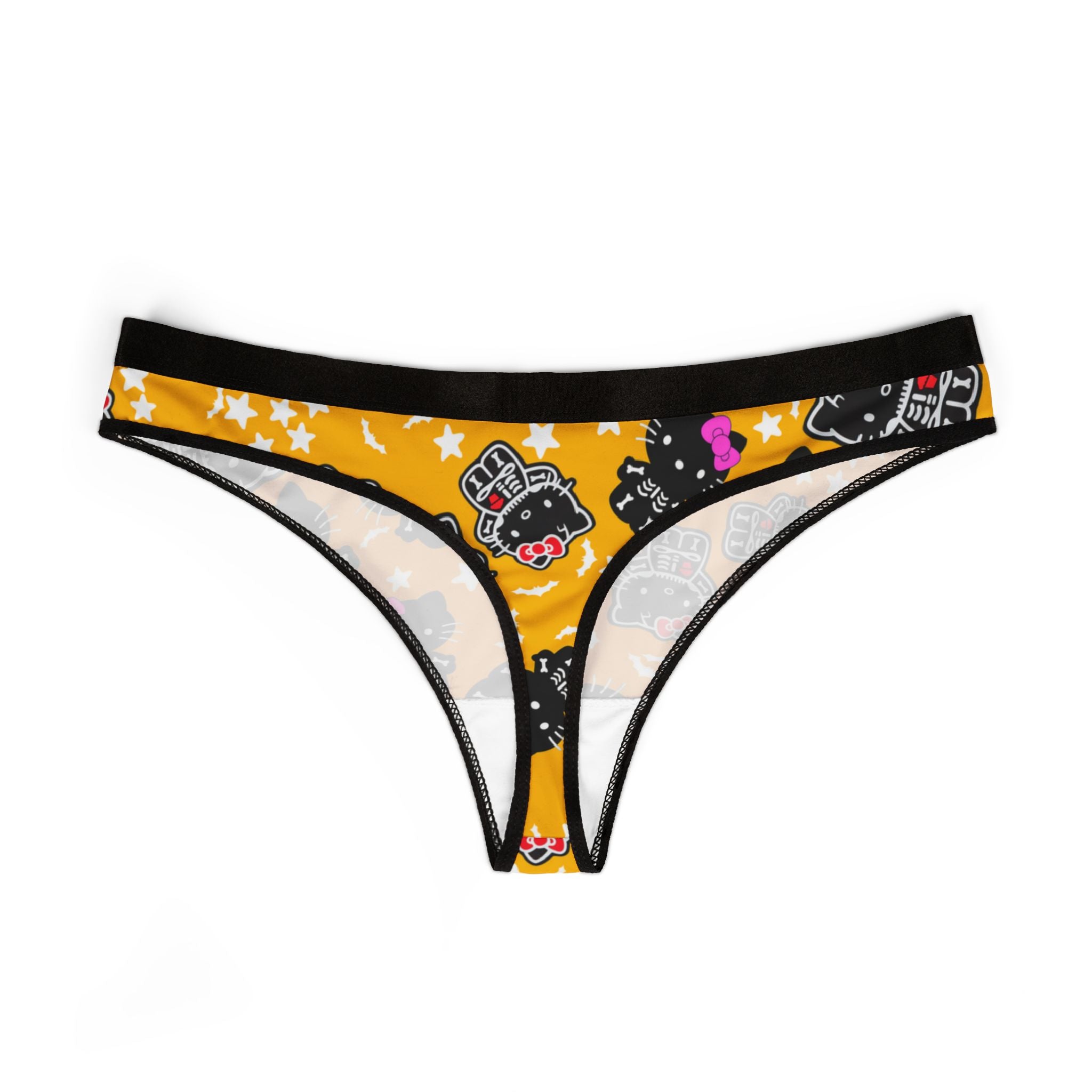 Women's thongs kitty halloween bones yellow