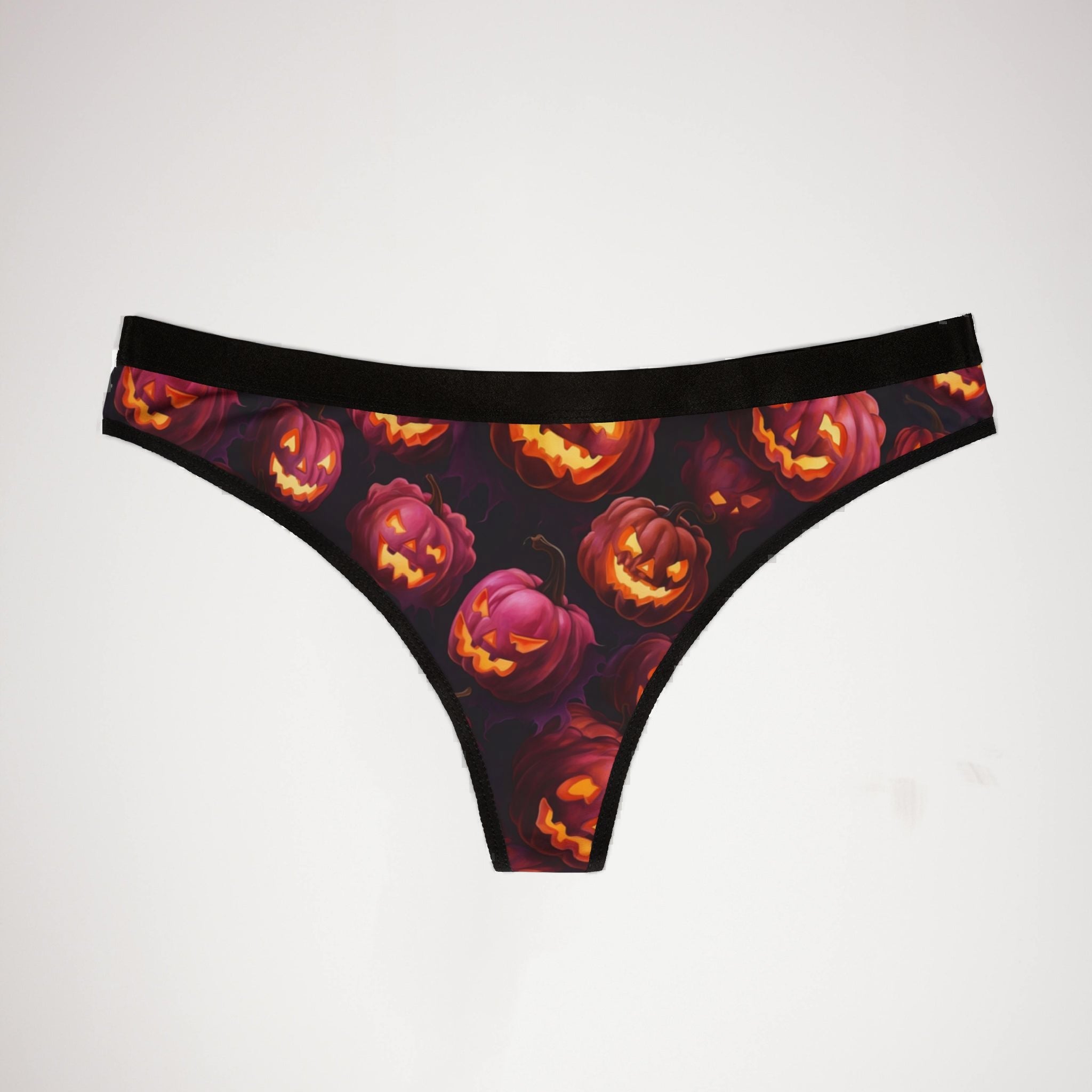 Women's thongs halloween pumpkin with glowing eyes and mouths