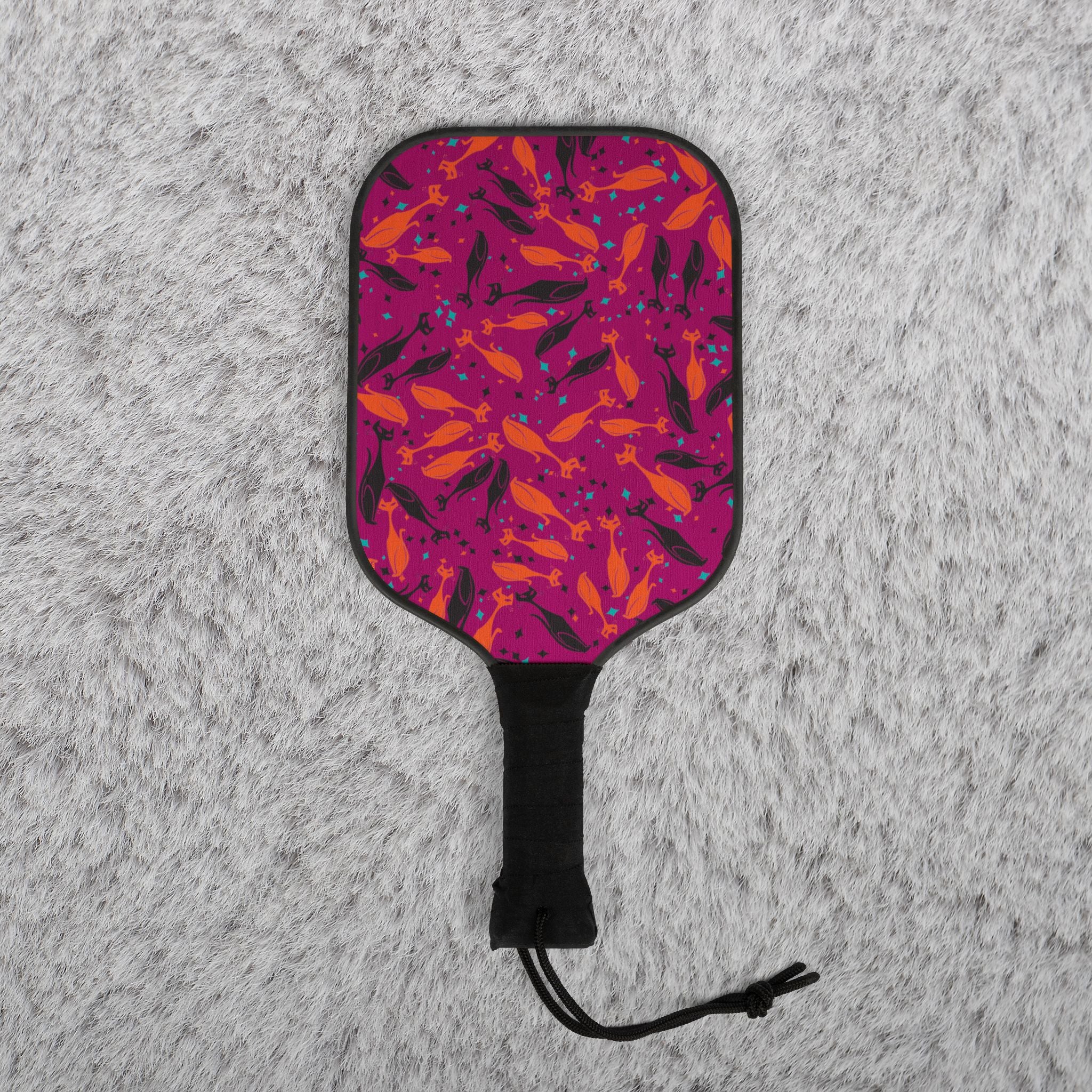 Pickleball kit (2 paddles + 2 balls + transparent bag) cat halloween purple