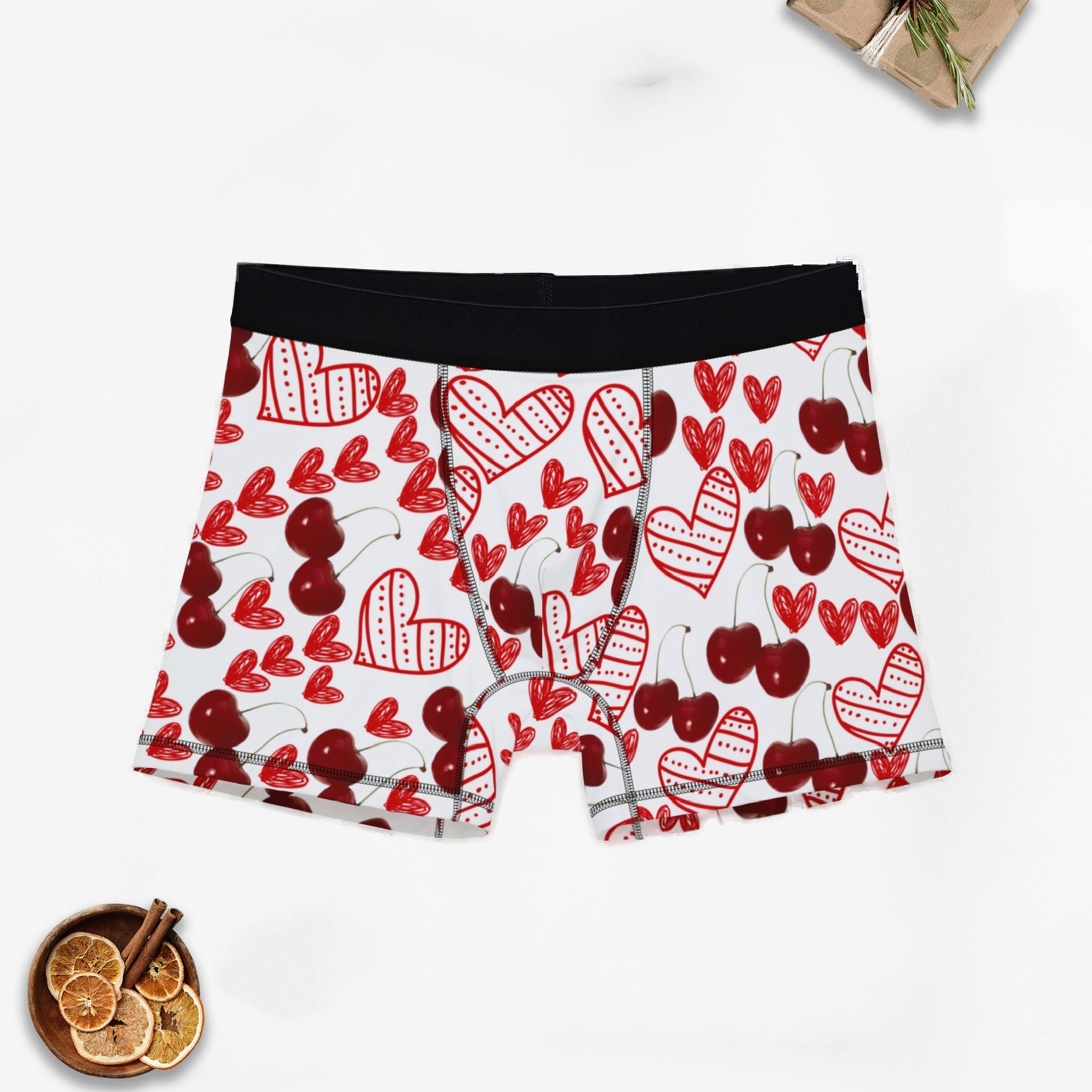 Men's boxers cherry and 2 sweet hearts white